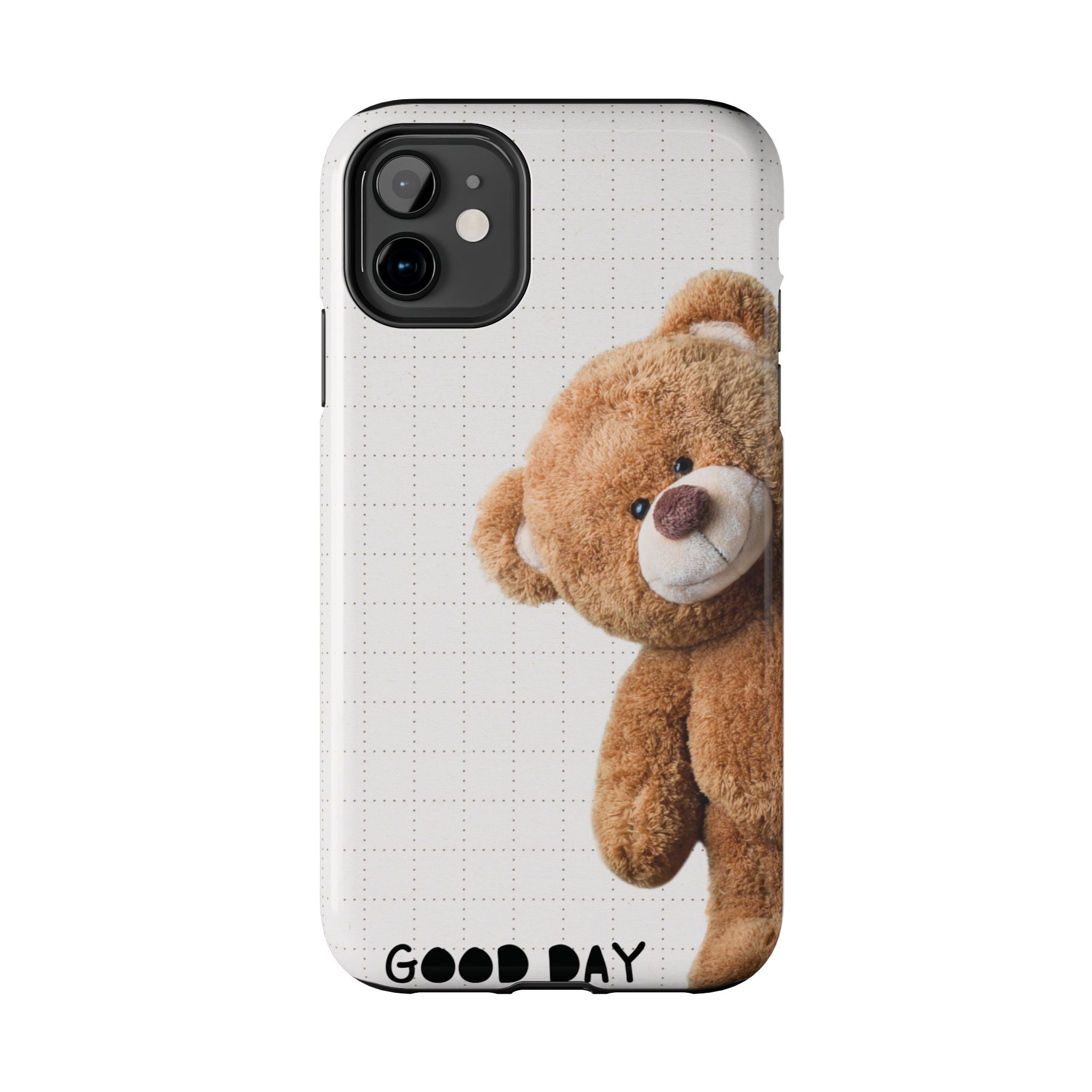 Teddy Bear Tough Phone Case — Cute Plush Peeking Design, Protective Shockproof Cover