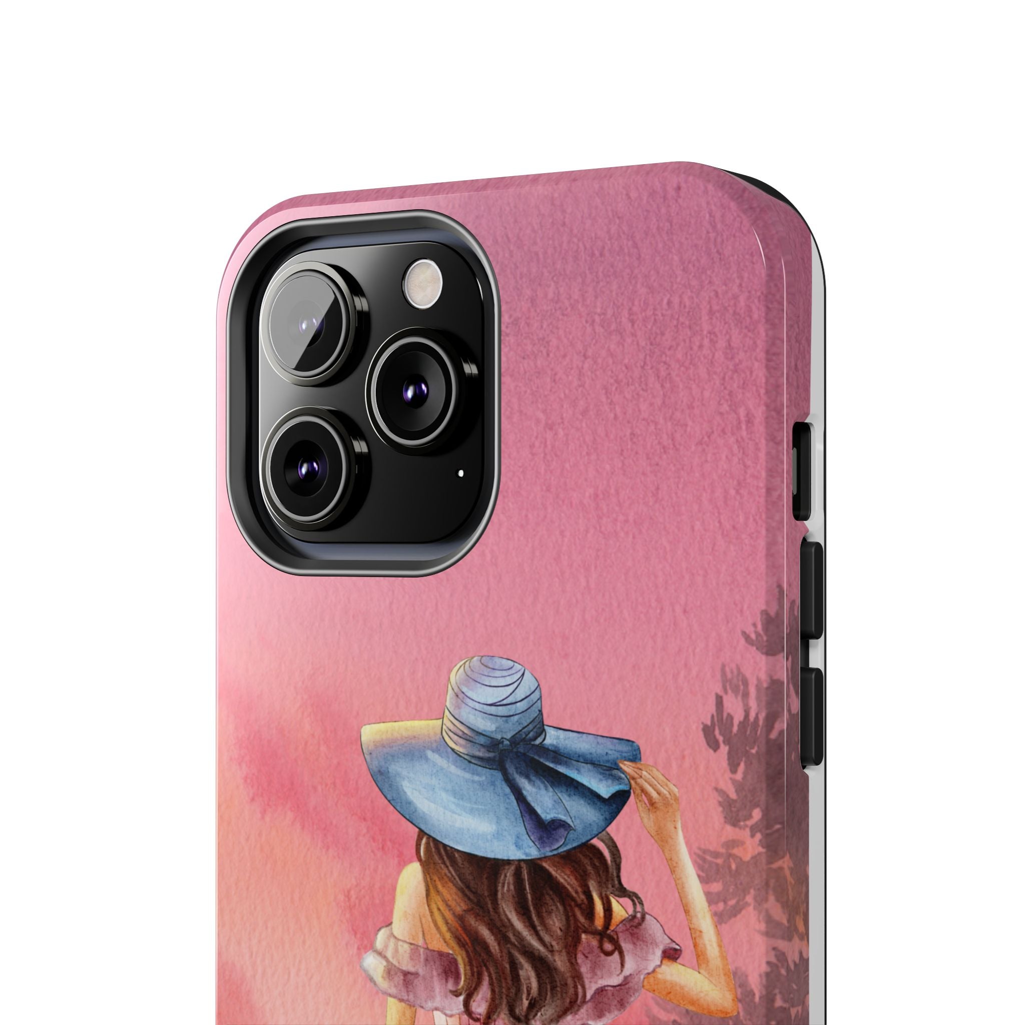 Pastel Picnic Girl Phone Case — Protective Tough Phone Case with Watercolor Sunset Design