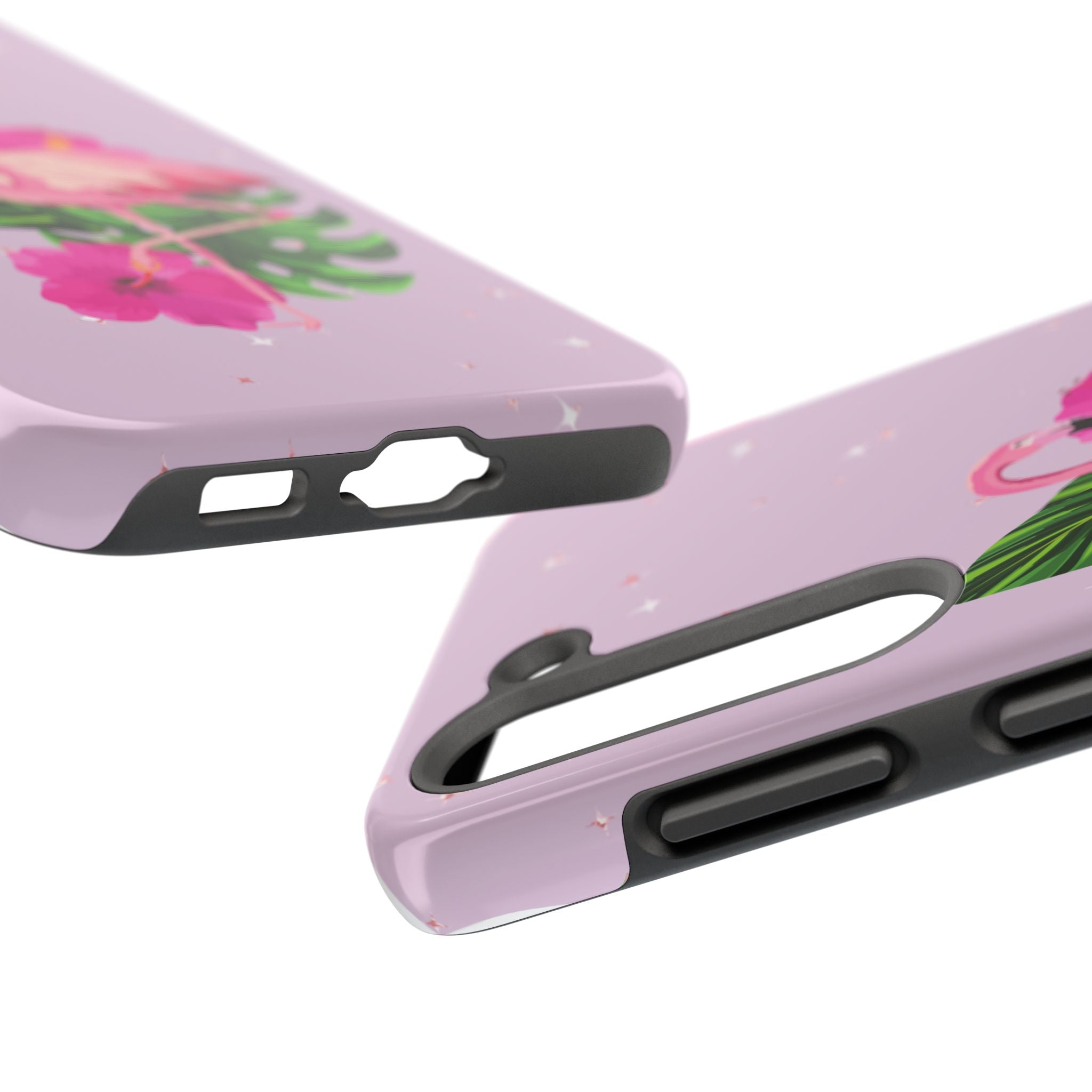 Flamingo Tropical Tough Phone Case — Pink Hibiscus & Palm Leaves