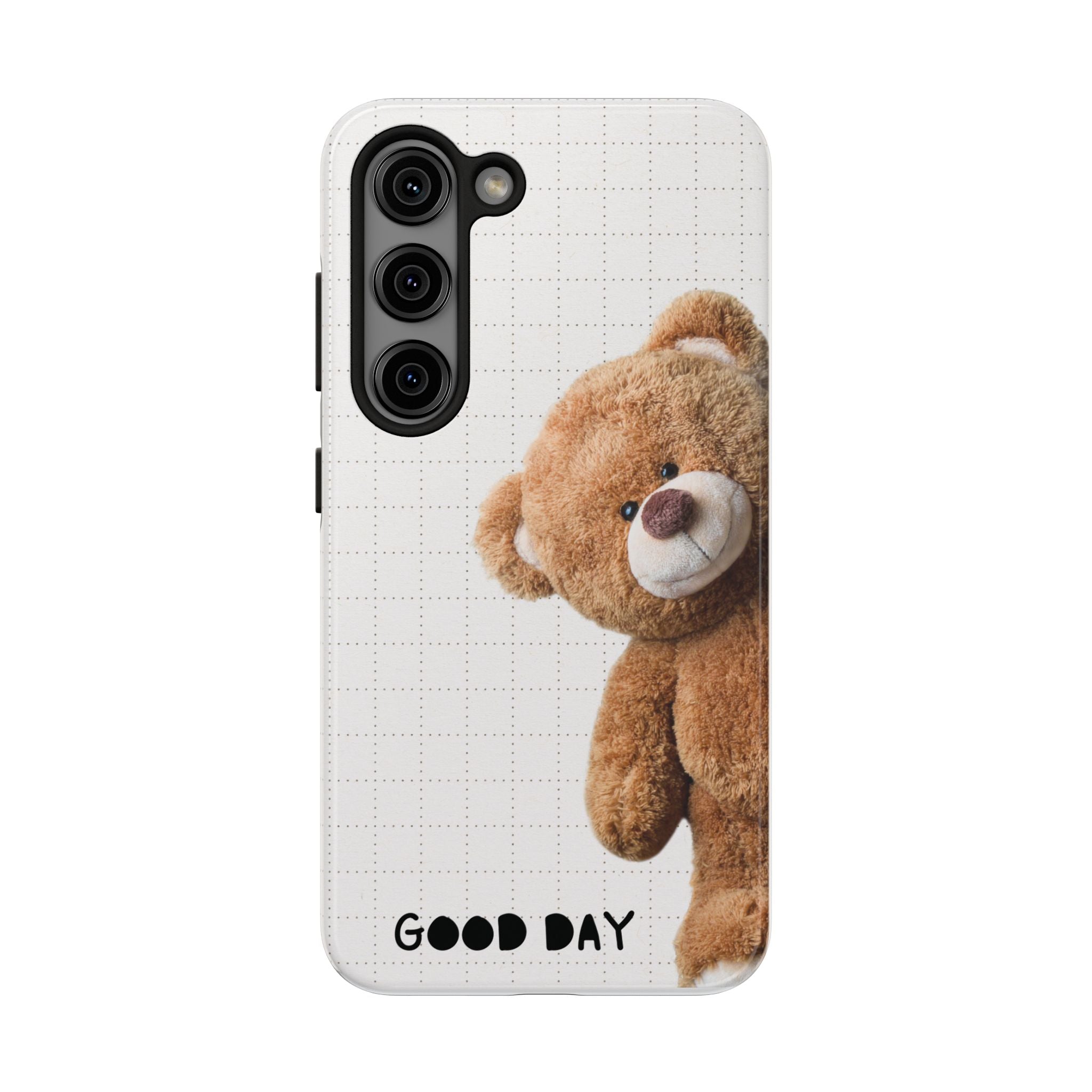 Teddy Bear Tough Phone Case — Cute Plush Peeking Design, Protective Shockproof Cover