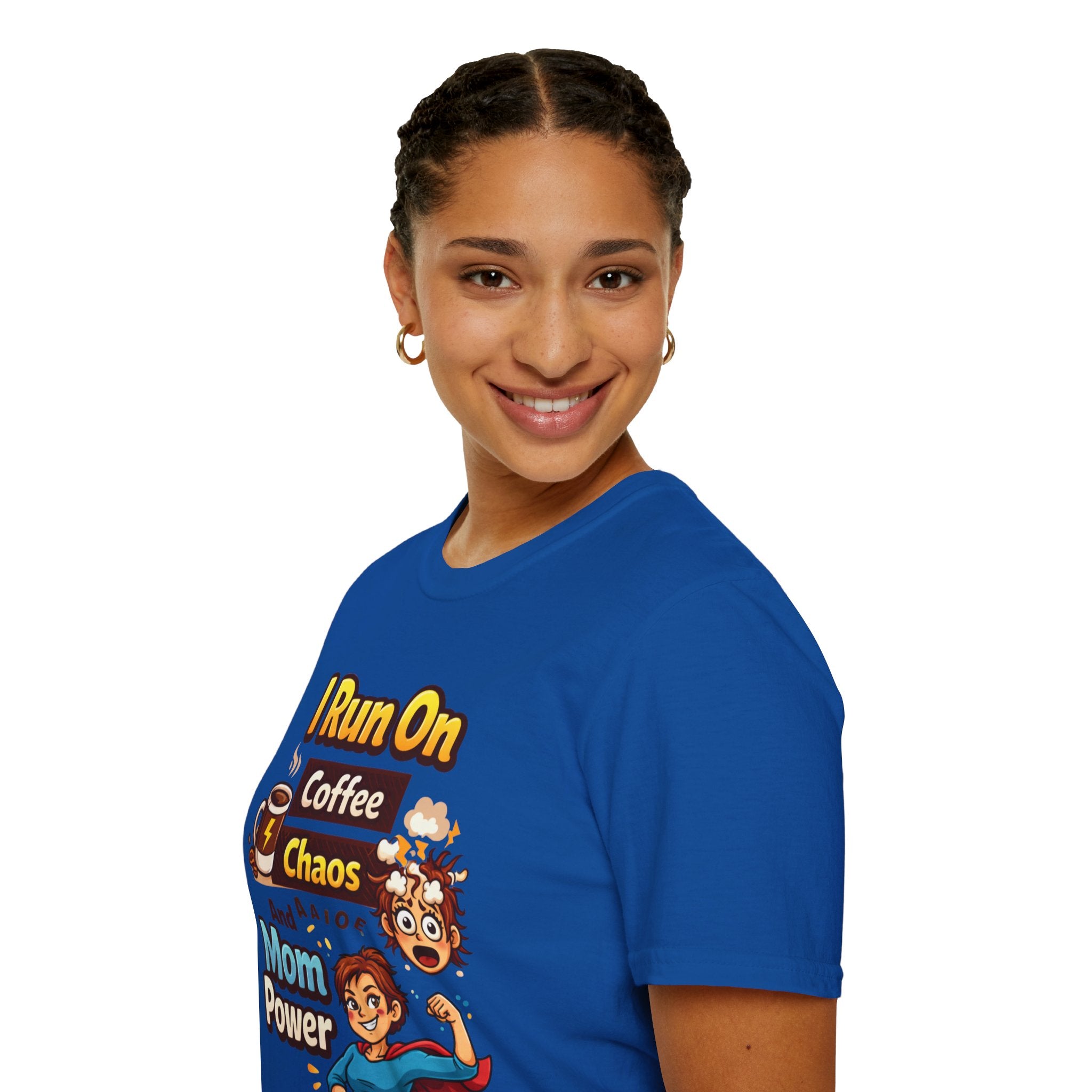 Mom Power T-Shirt — "I Run On Coffee, Chaos and Mom Power" Graphic Tee