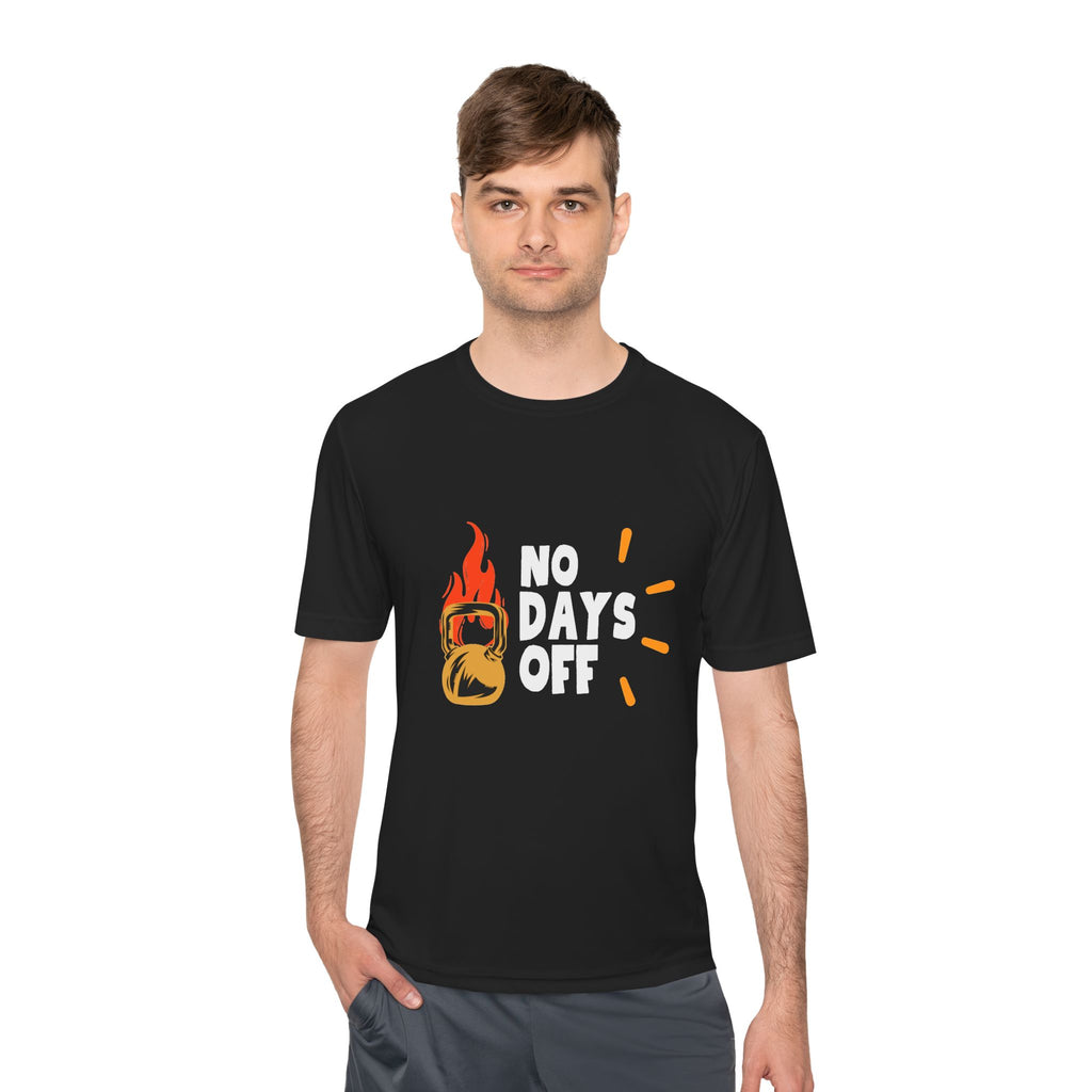 No Days Off Flame Kettlebell Tee — Motivational Gym Workout Shirt