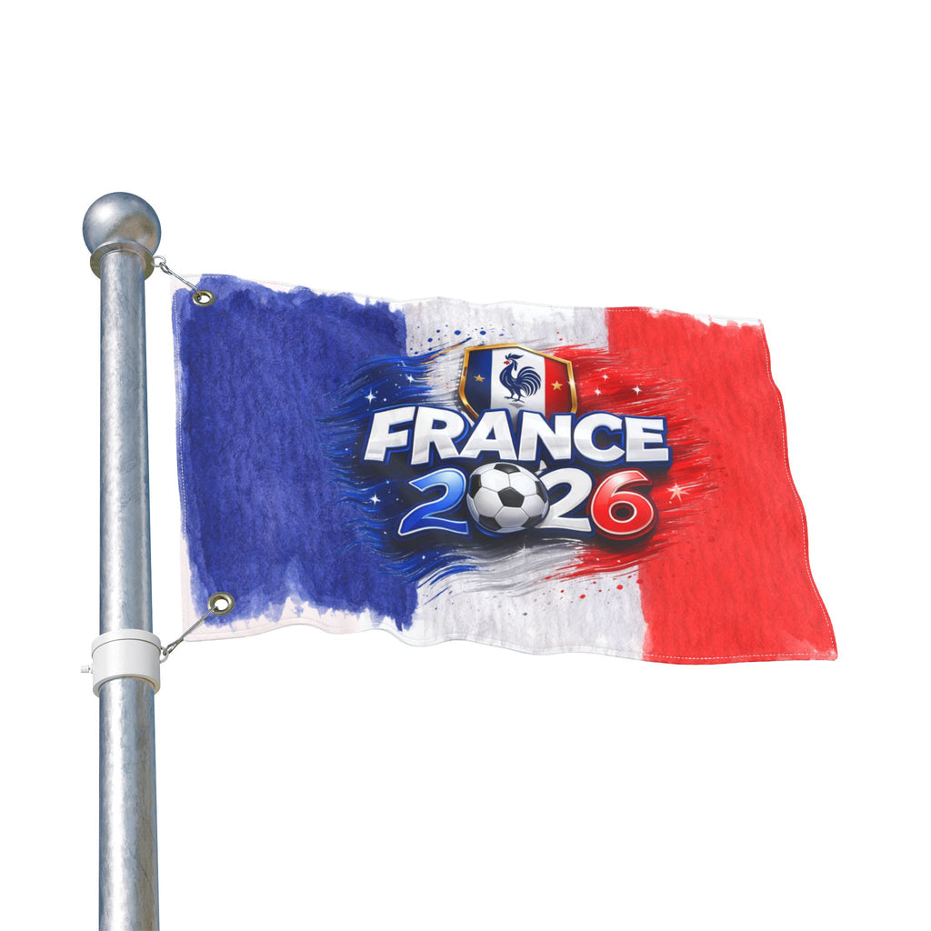 France 2026 Soccer Flag — Double-Sided French Tricolor Football Fan Banner