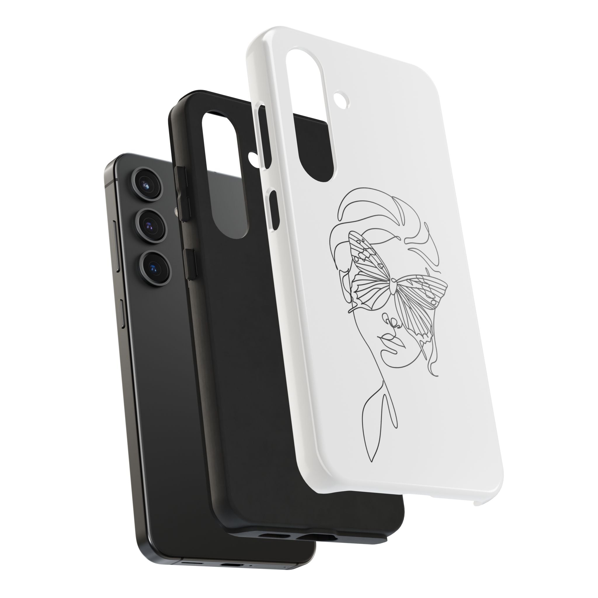 Butterfly Line Art Tough Phone Case — Minimalist Woman Face Design