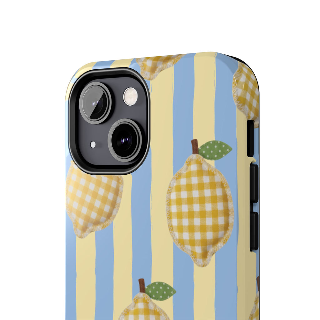 Tough Phone Case — Blue & Yellow Gingham Lemon Design
