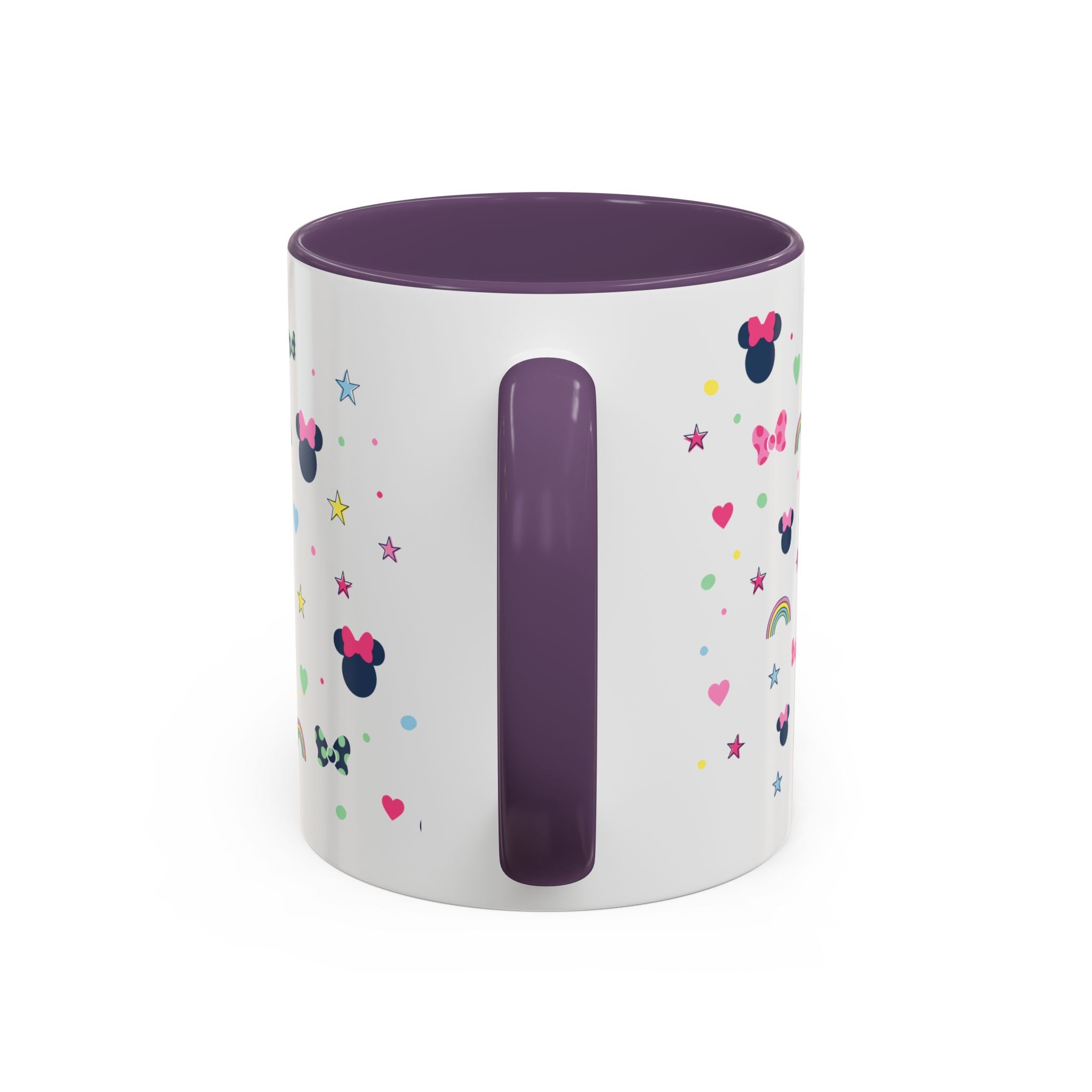 Minnie Dots Accent Coffee Mug — Cute Rainbow & Bow Pattern (11oz)