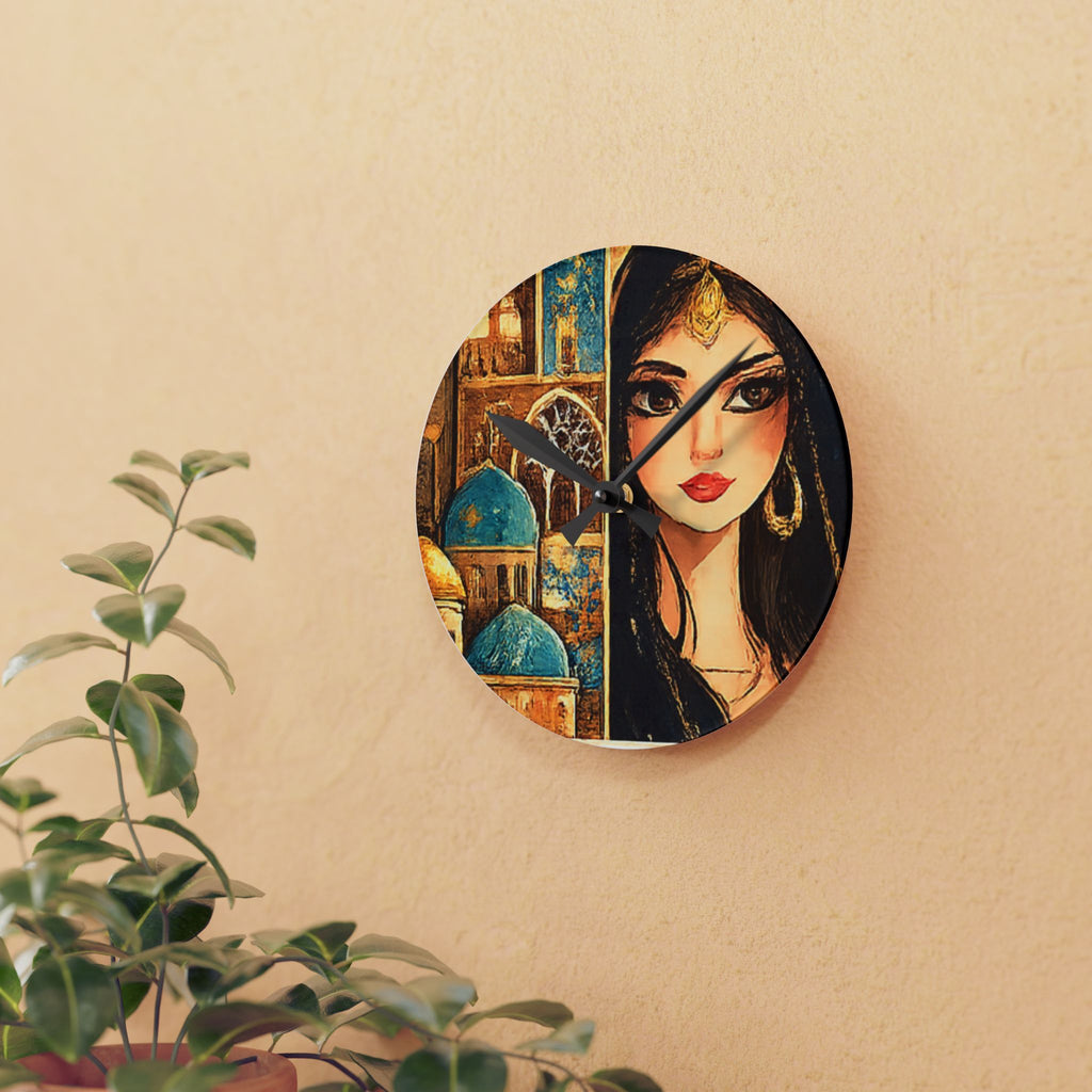 Acrylic Wall Clock — Middle Eastern Mosaic Portrait Decorative Clock