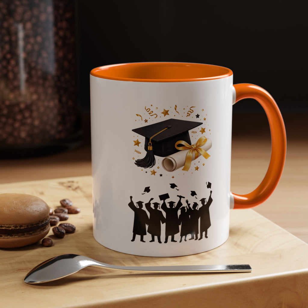 Graduation Celebration Coffee Mug — Cap, Diploma & Tossed Caps Design