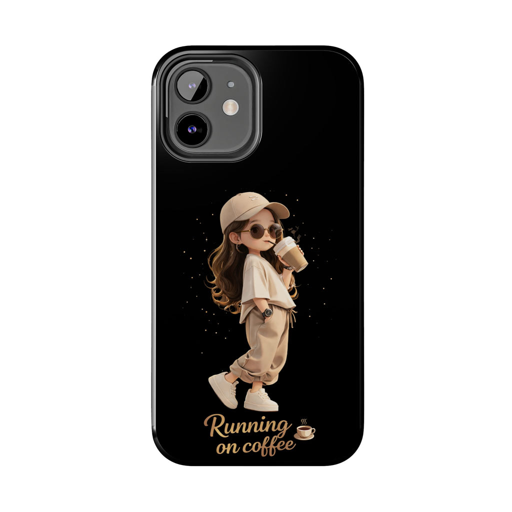 Phone Case — 'Running on Coffee' Cute Coffee Girl Protective Case