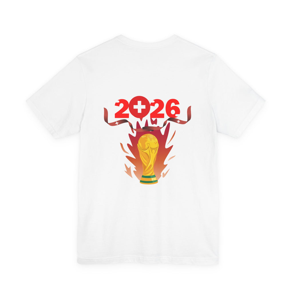 Switzerland Cup 2026 Soccer T-Shirt — Swiss Flag Front & 2026 Trophy Back