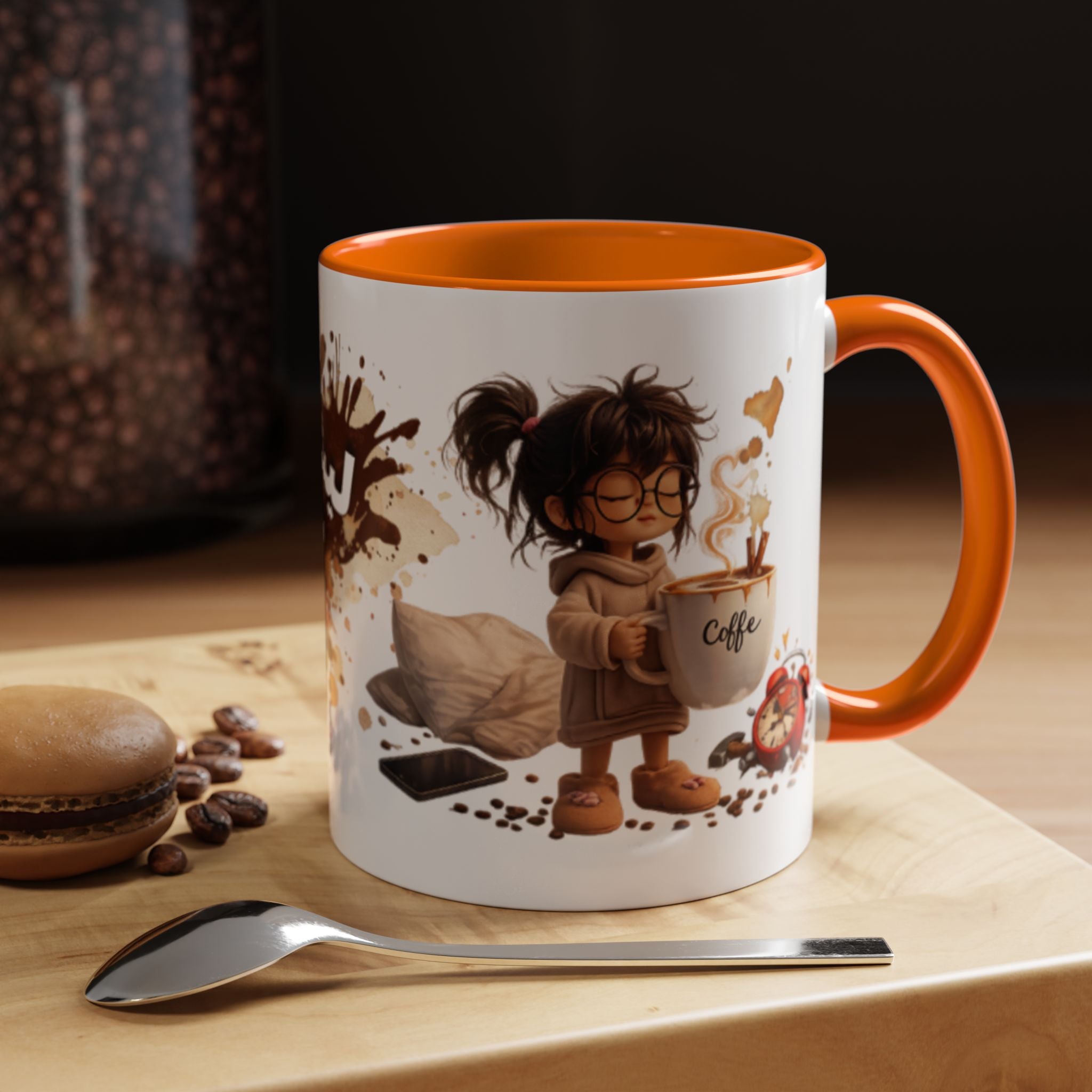Cute Coffee Girl Accent Mug — Arabic Script Coffee Design (11/15oz)