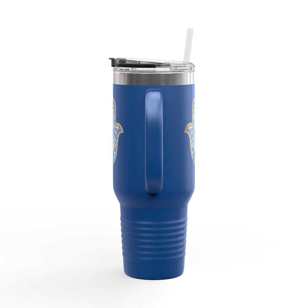 Hamsa Hand 40oz Insulated Travel Mug — Blue Evil Eye Tumbler