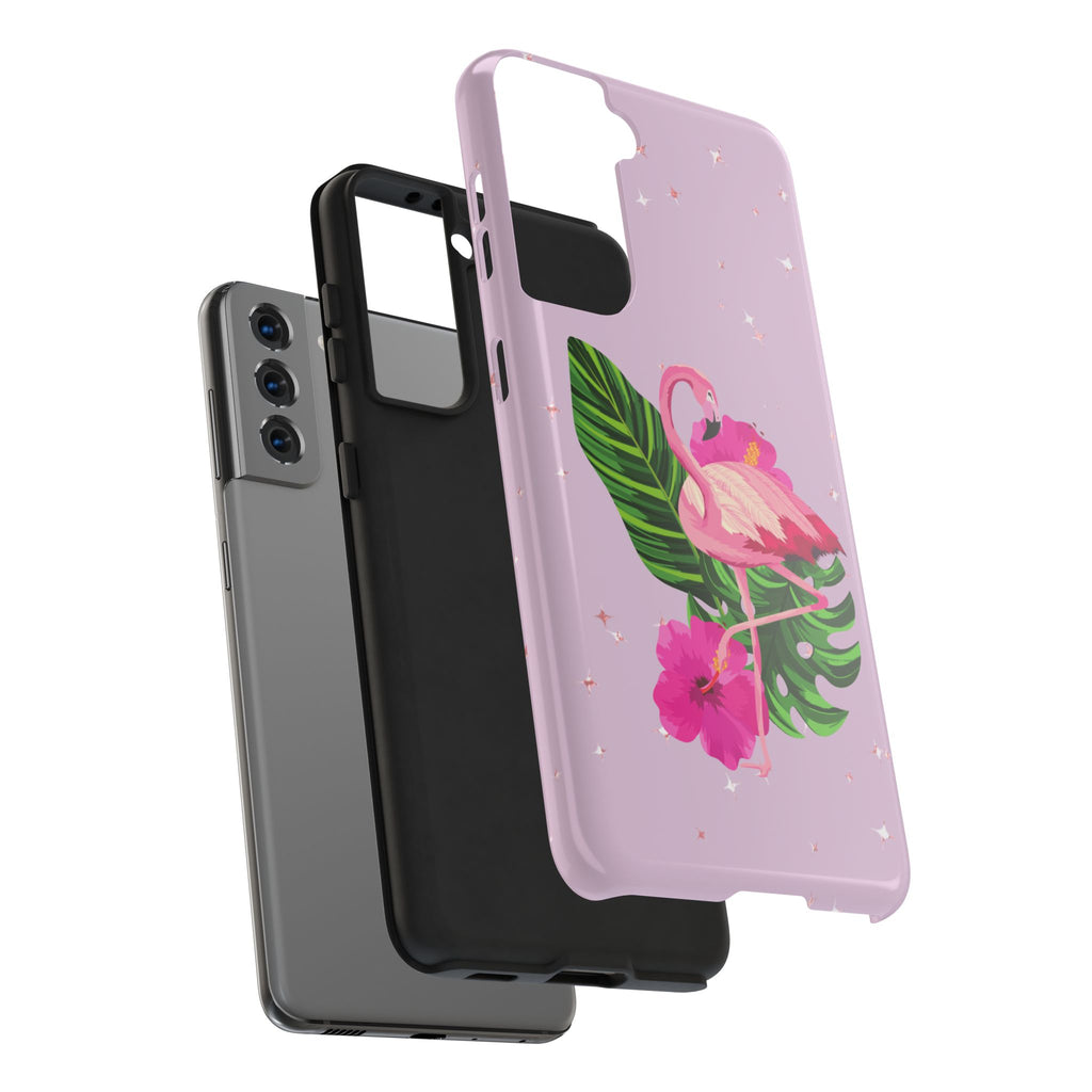 Flamingo Tropical Tough Phone Case — Pink Hibiscus & Palm Leaves