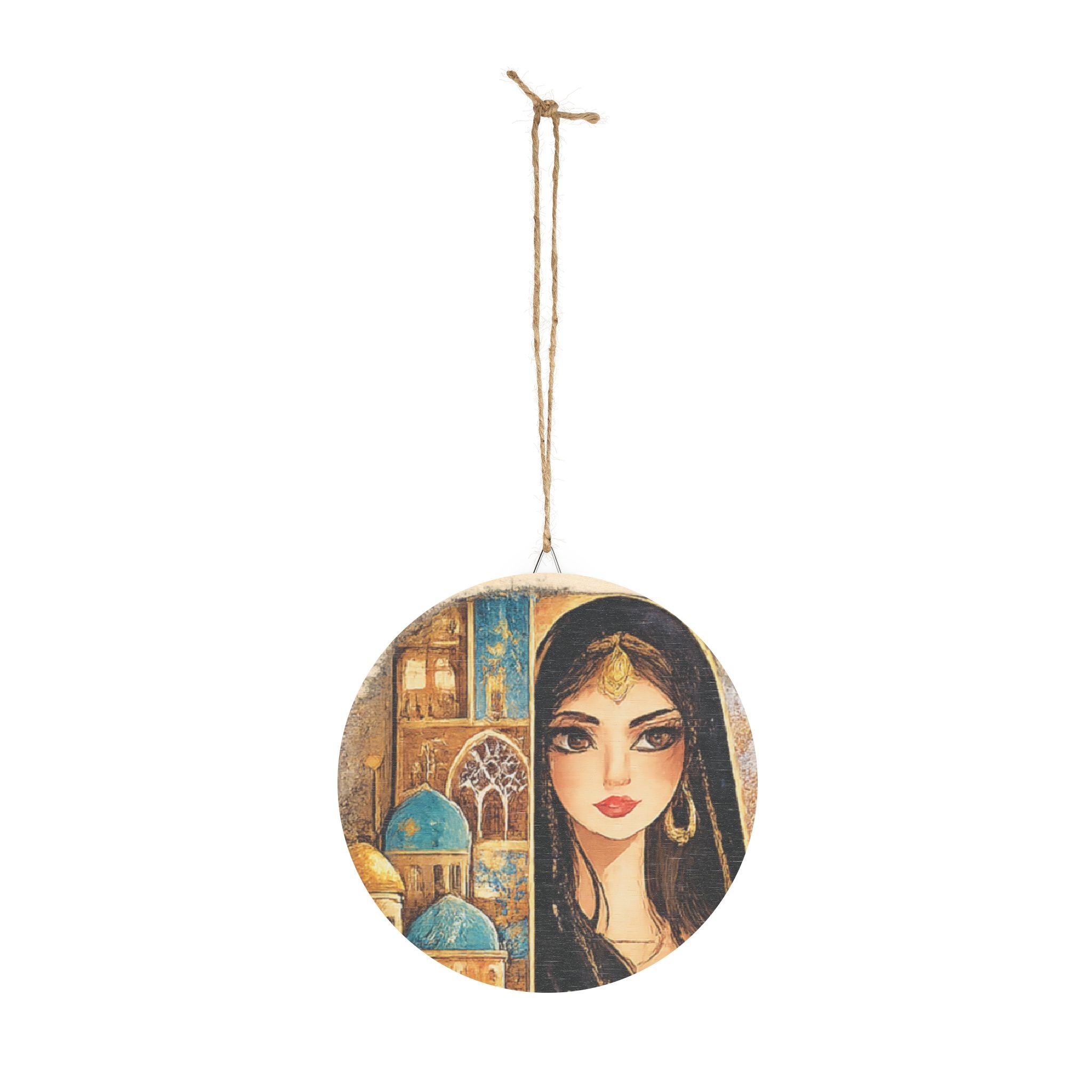 Middle Eastern Portrait Round Wood Sign – Bohemian Arabian Girl Wall Decor