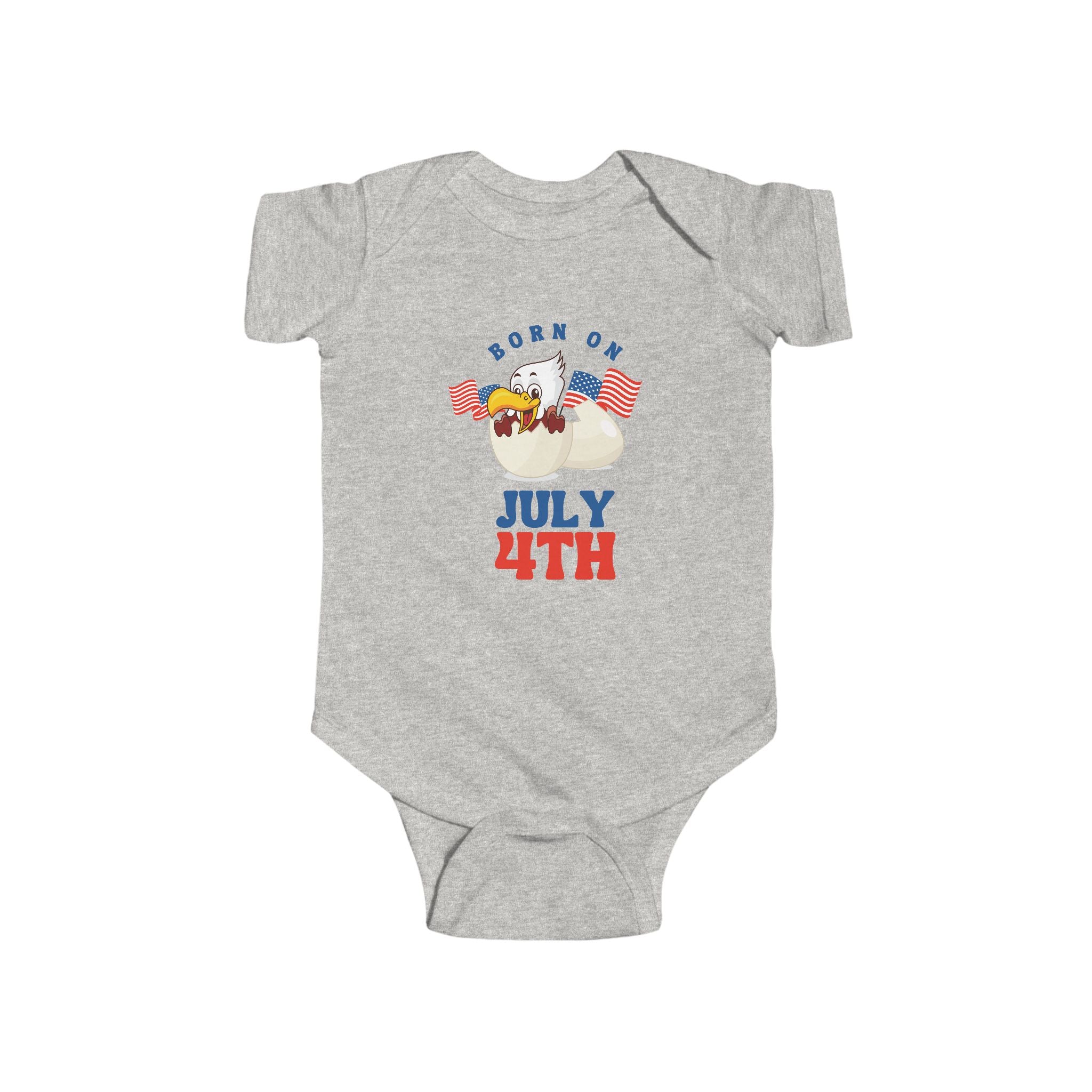 Born on July 4th Baby Bodysuit — Patriotic Infant Onesie with Eagle & Flags