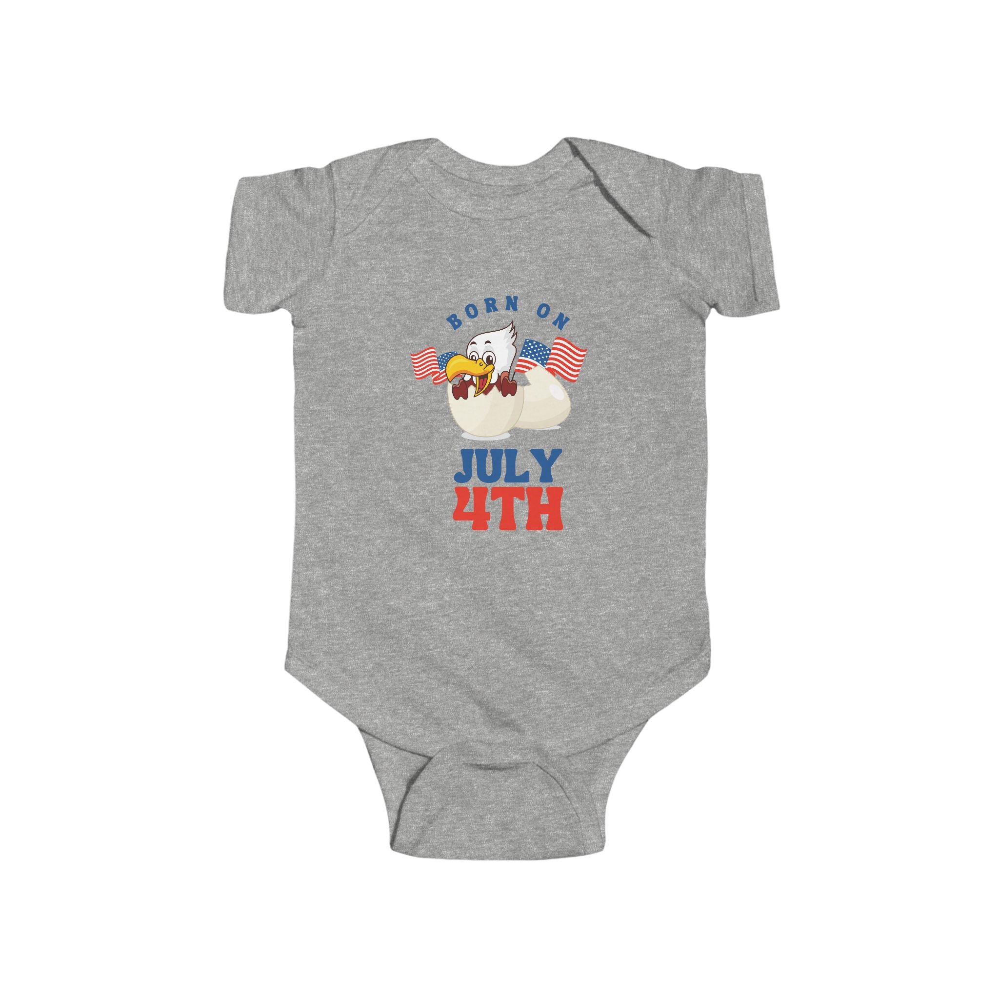 Born on July 4th Baby Bodysuit — Patriotic Infant Onesie with Eagle & Flags