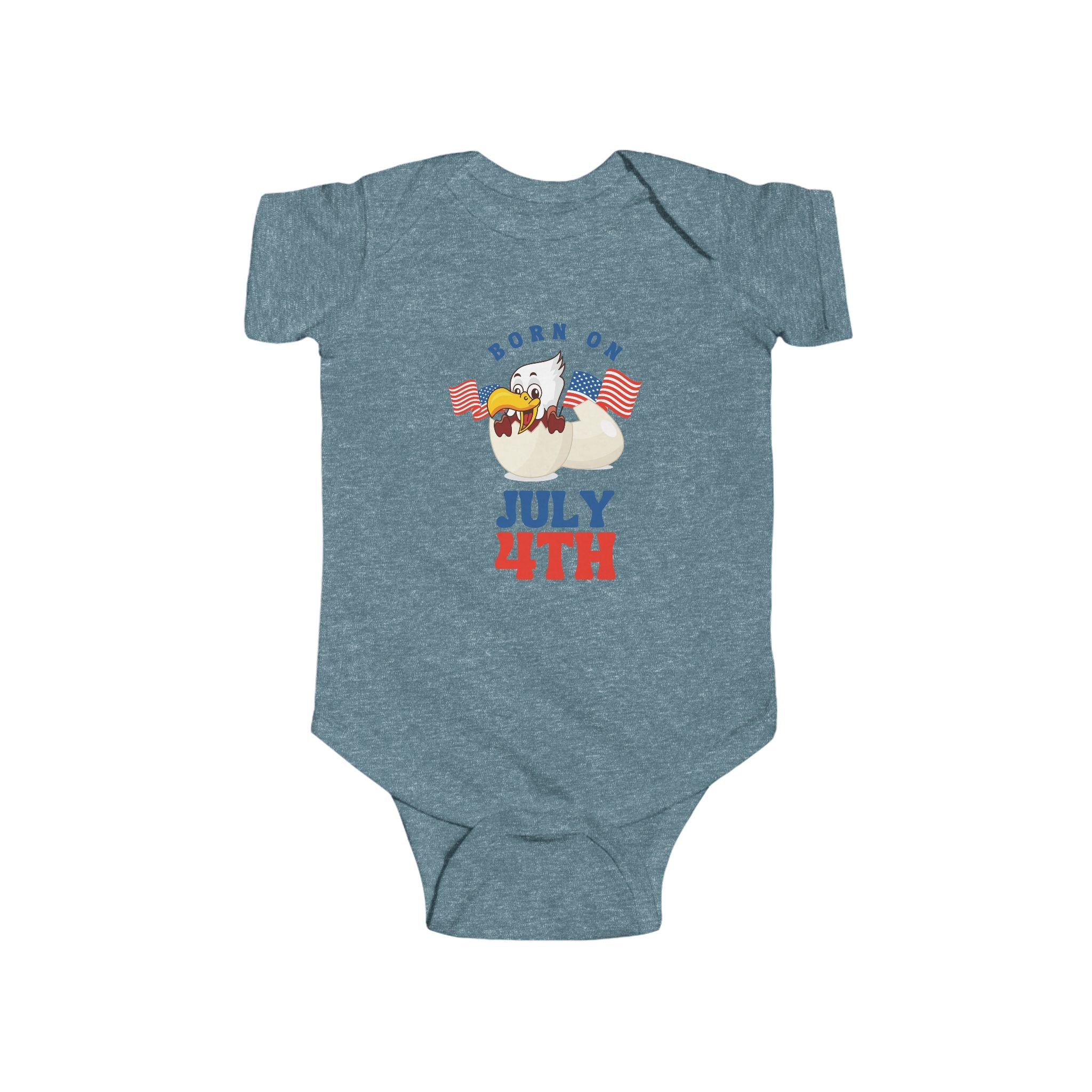 Born on July 4th Baby Bodysuit — Patriotic Infant Onesie with Eagle & Flags