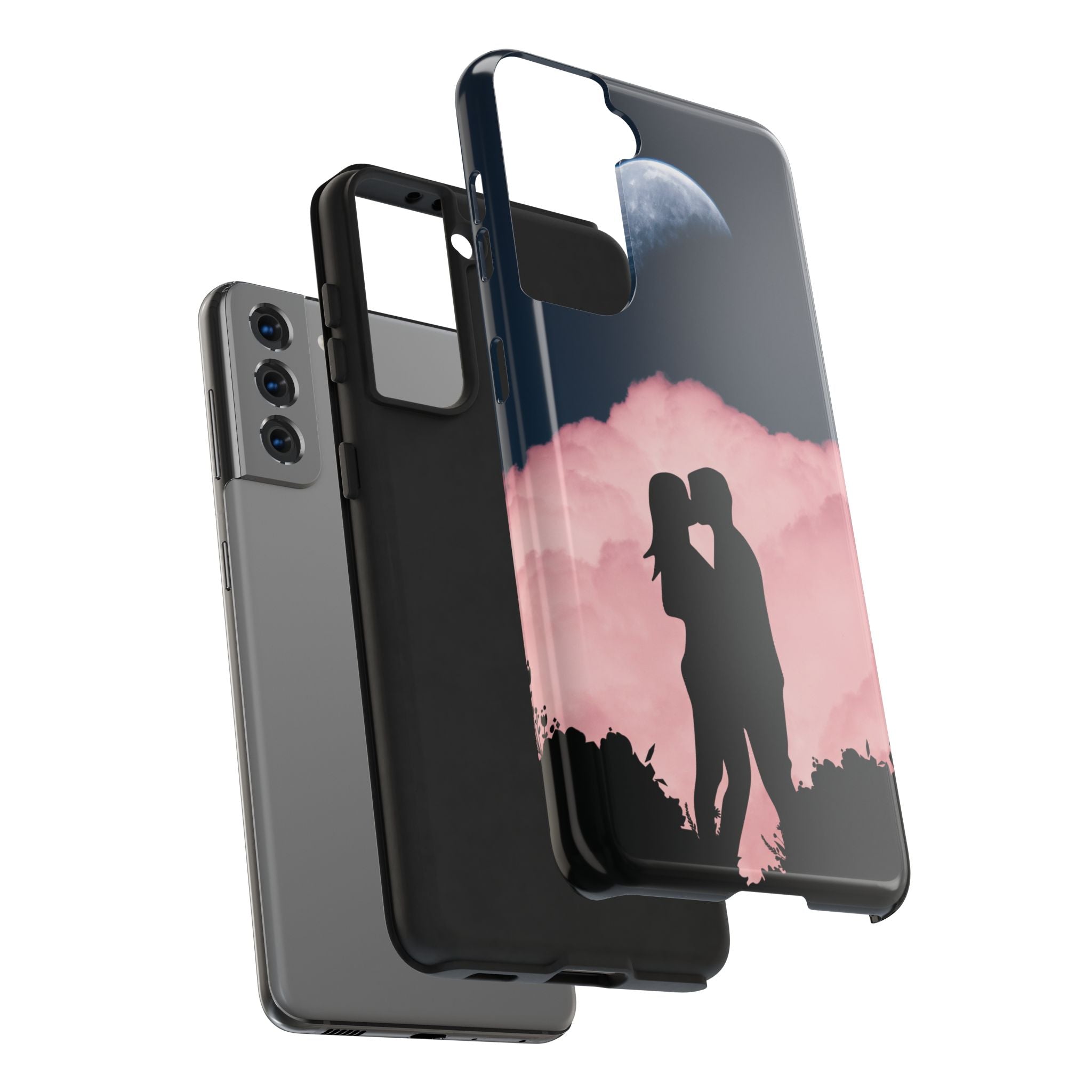 Tough Phone Case — Romantic Couple Silhouette with Moon & Pink Cloud