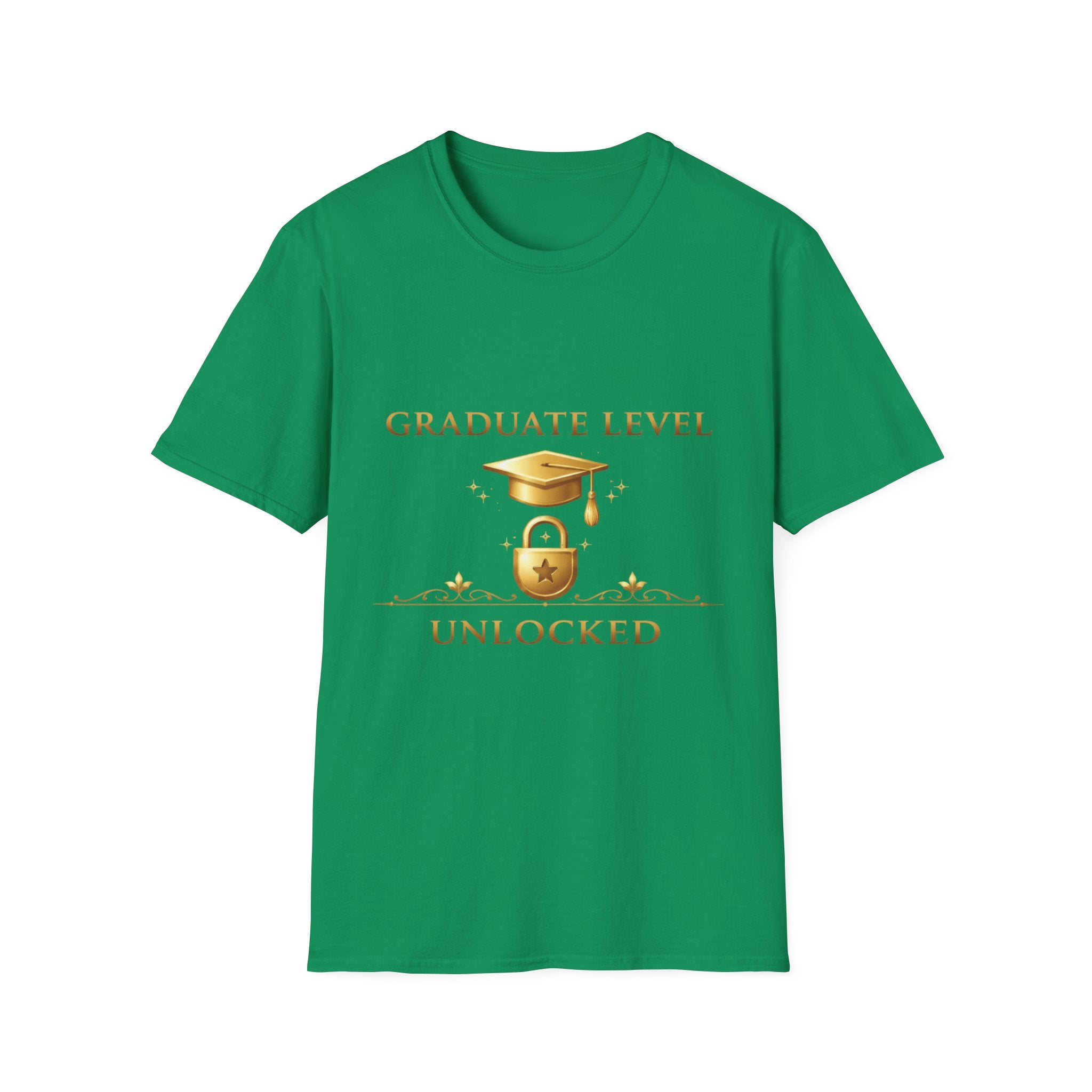 Graduate Level Unlocked T-Shirt — Graduation Cap & Lock Celebration Tee