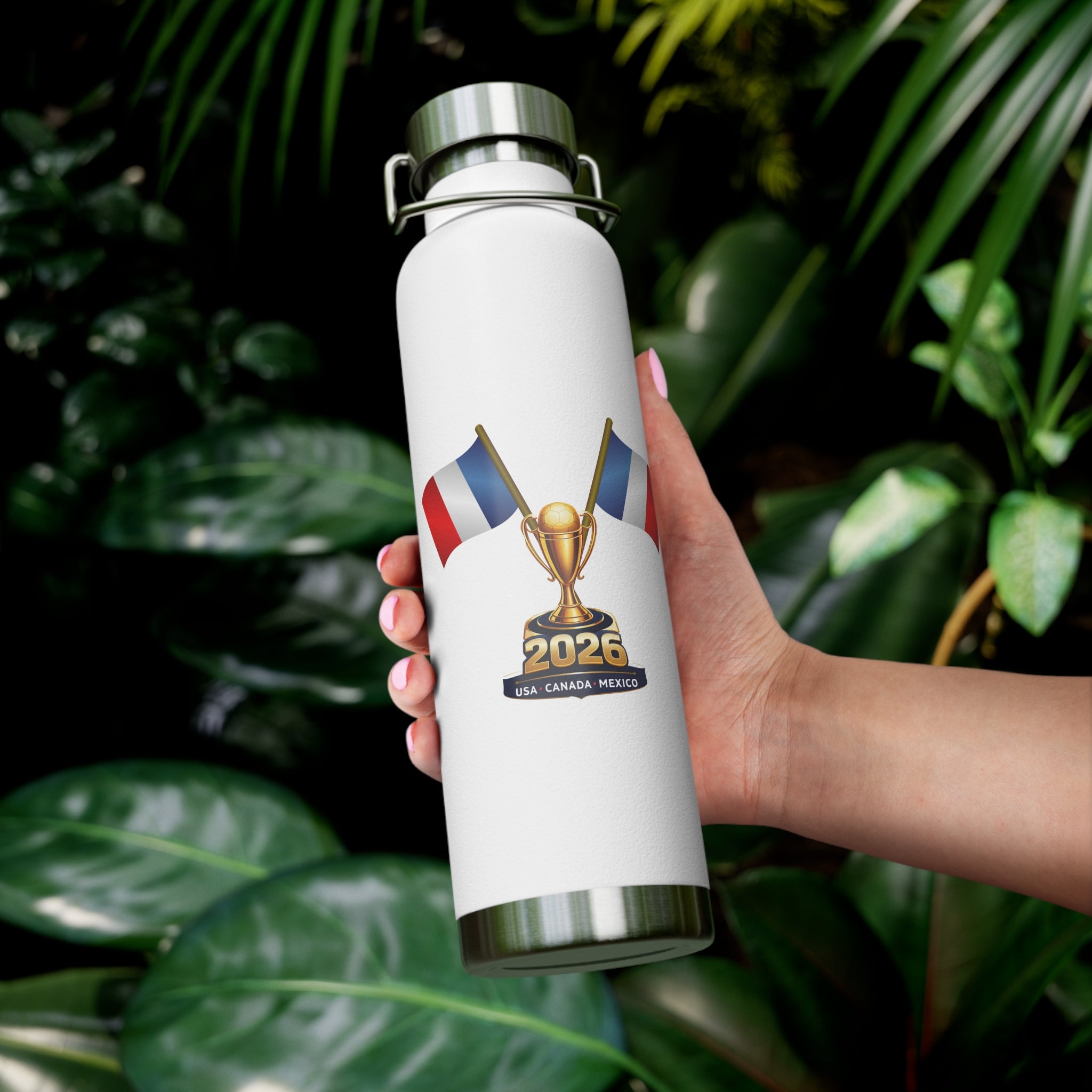 france 2026 Cup Trophy Stainless Steel Water Bottle – Insulated 22oz (France Flag Design)
