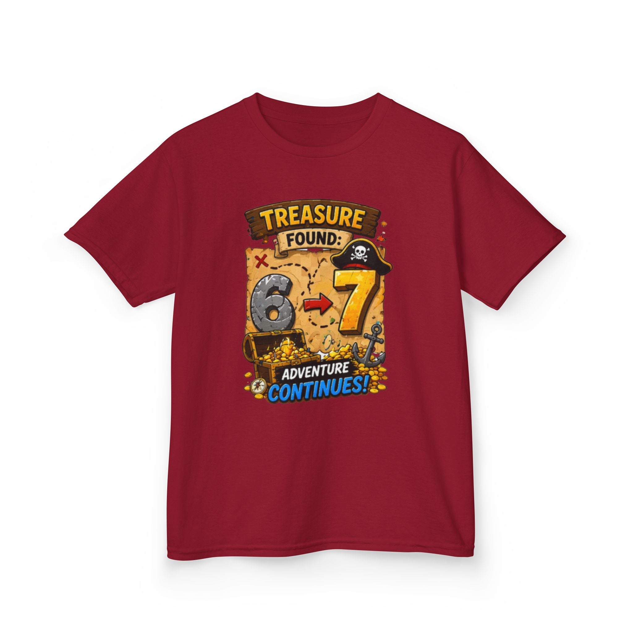 Kids T-Shirt - "Treasure Found: 6-7 Adventure Continues" Pirate Birthday Tee