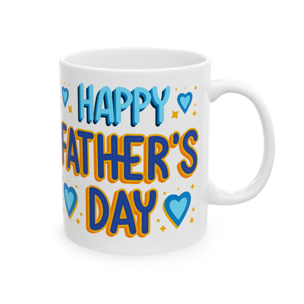 Father's Day Ceramic Mug – "Happy Father's Day" Blue Hearts Coffee Cup (11oz)