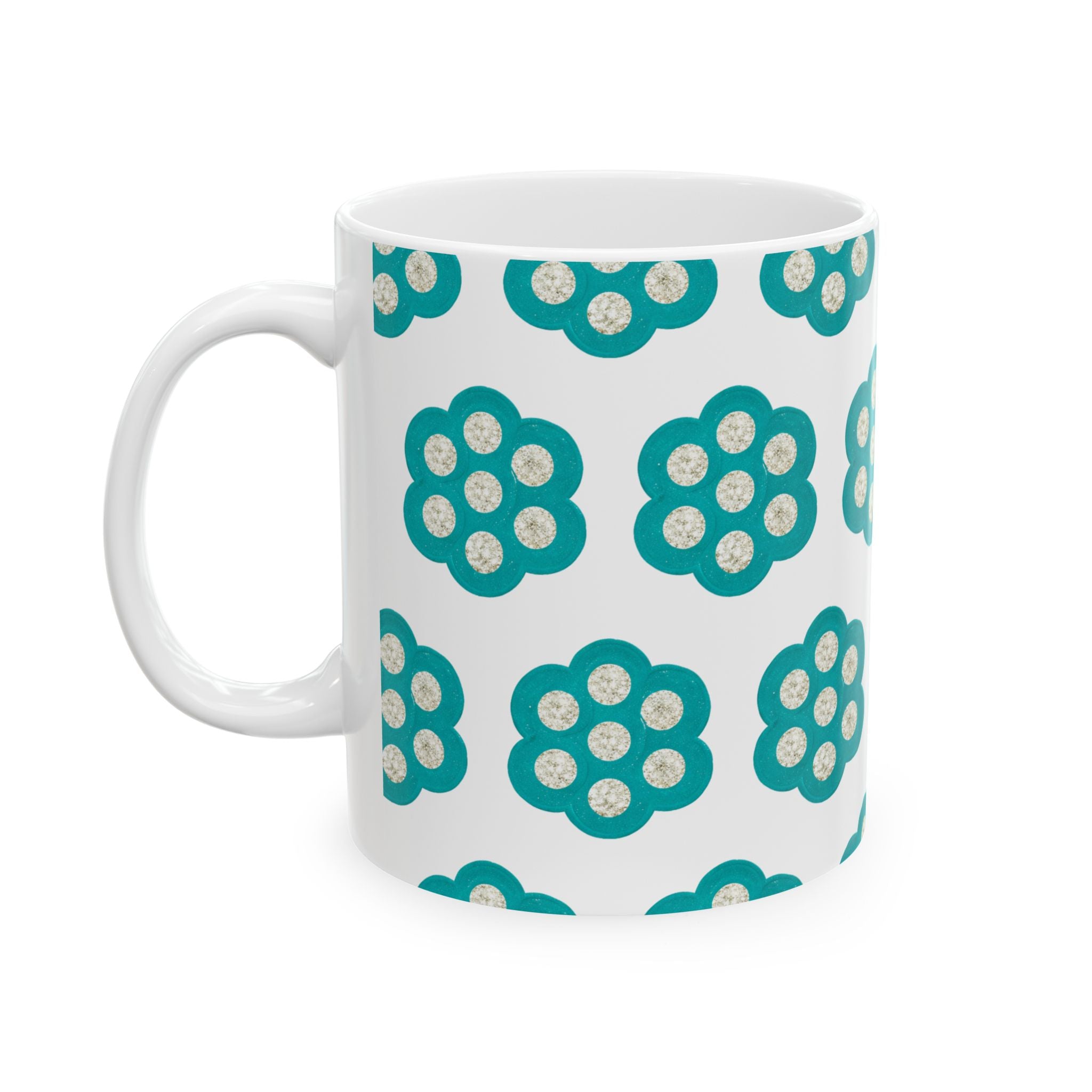Teal Floral Pattern Ceramic Mug (11oz, 15oz)