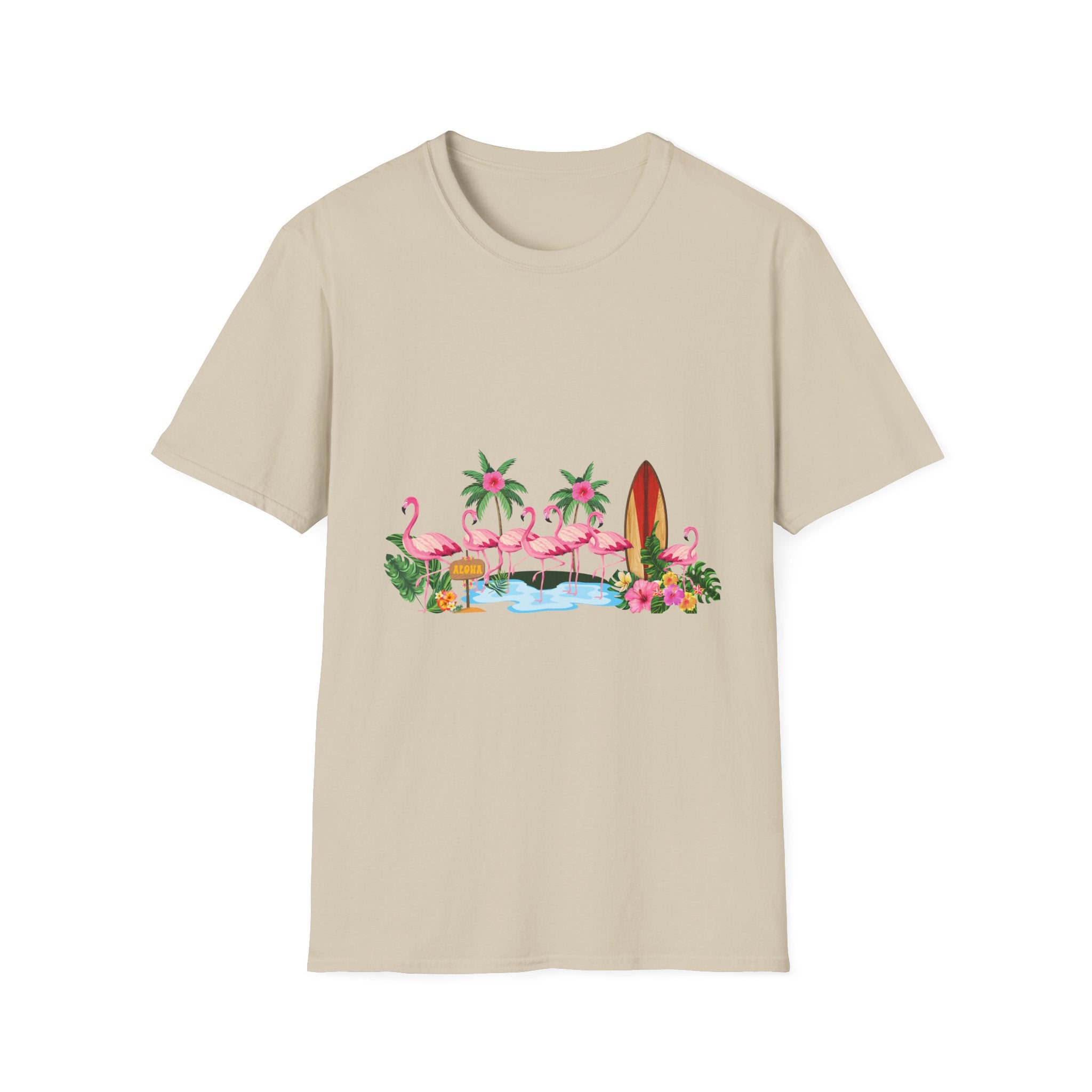 T-Shirt - Tropical Flamingo Surf Scene Graphic Tee