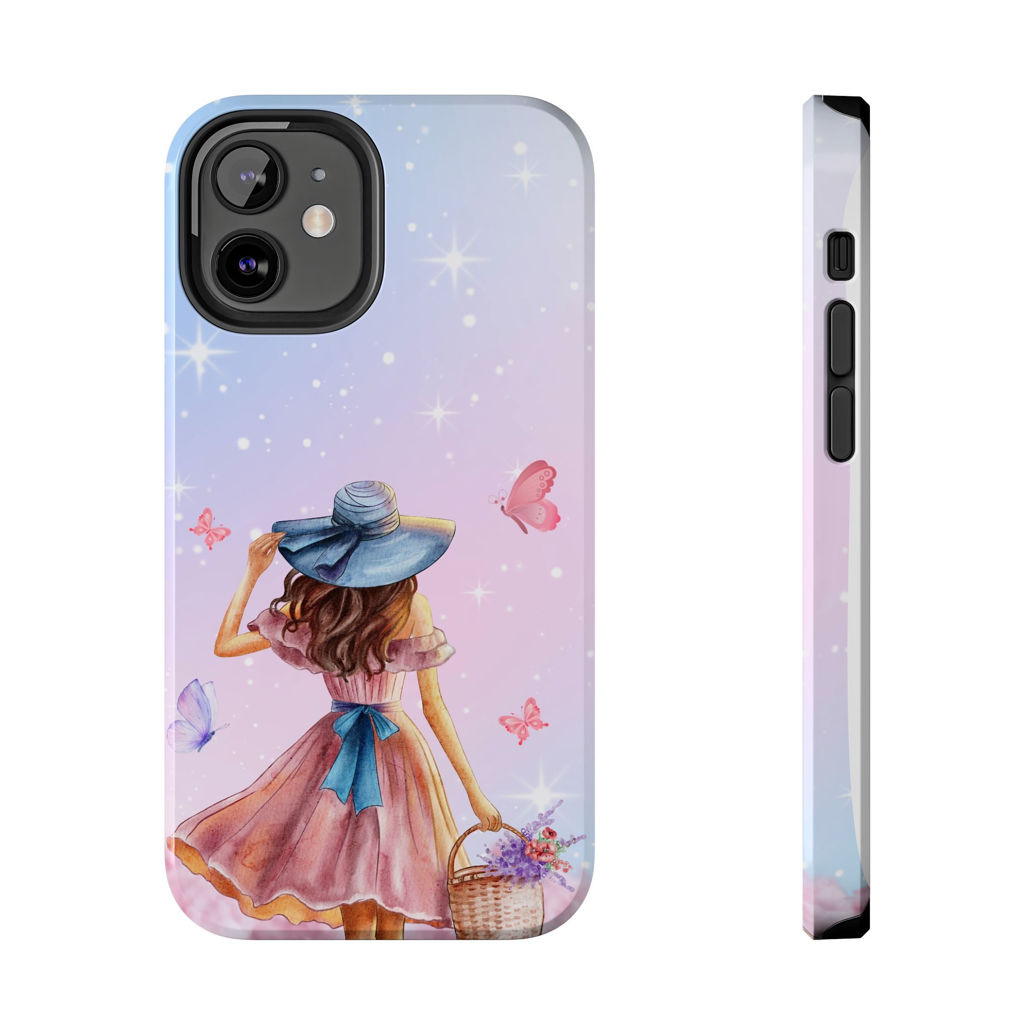 Pastel Girl with Hat Phone Case — Floral Basket Butterfly Tough Phone Case