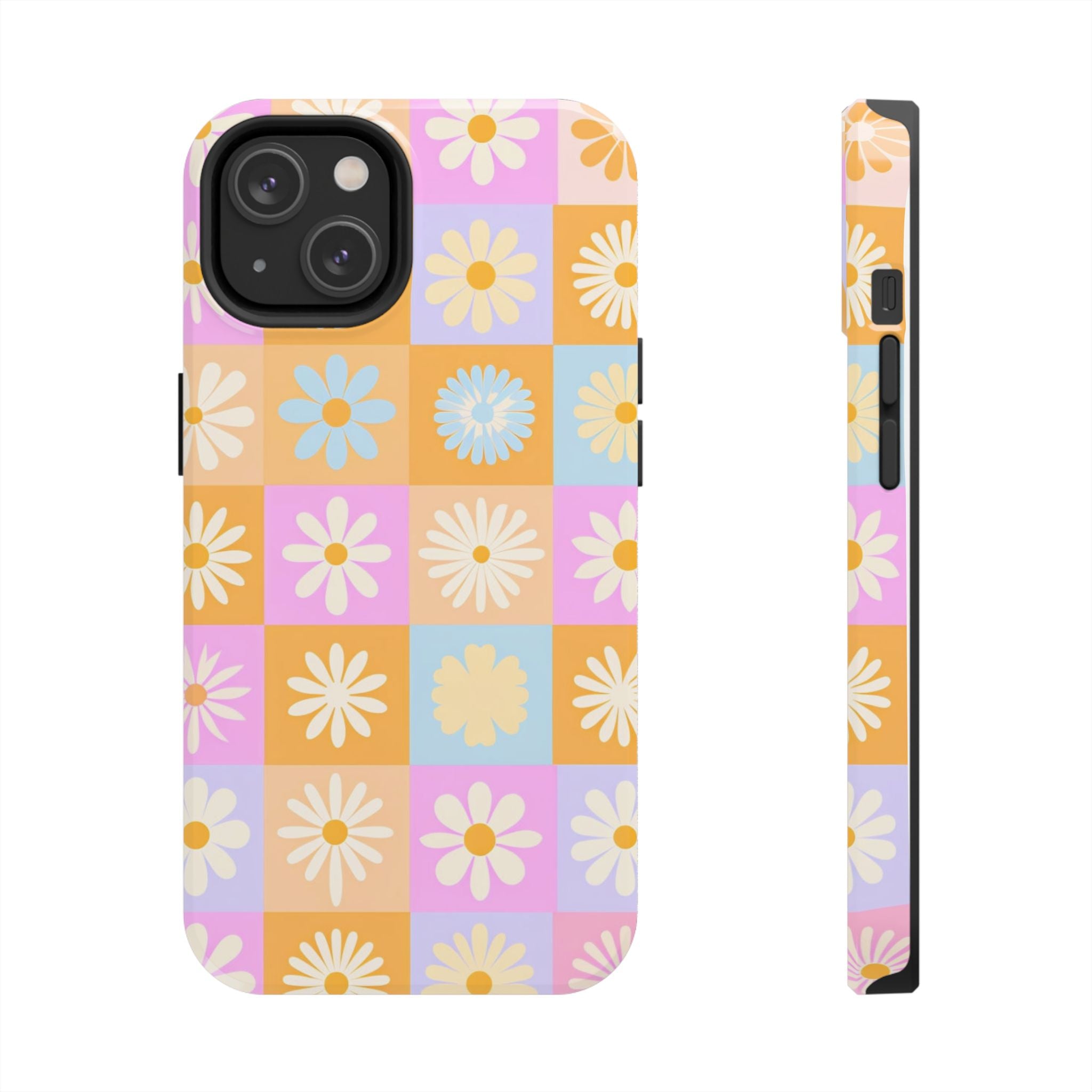 Daisy Check Tough Phone Case – Retro Pastel Floral iPhone Cover