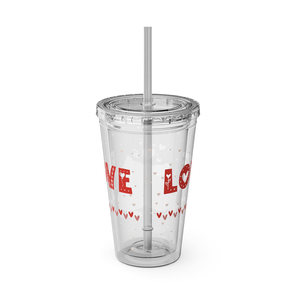Love Cats Tumbler with Straw — 16oz Cute Couple Cats Valentine Travel Cup