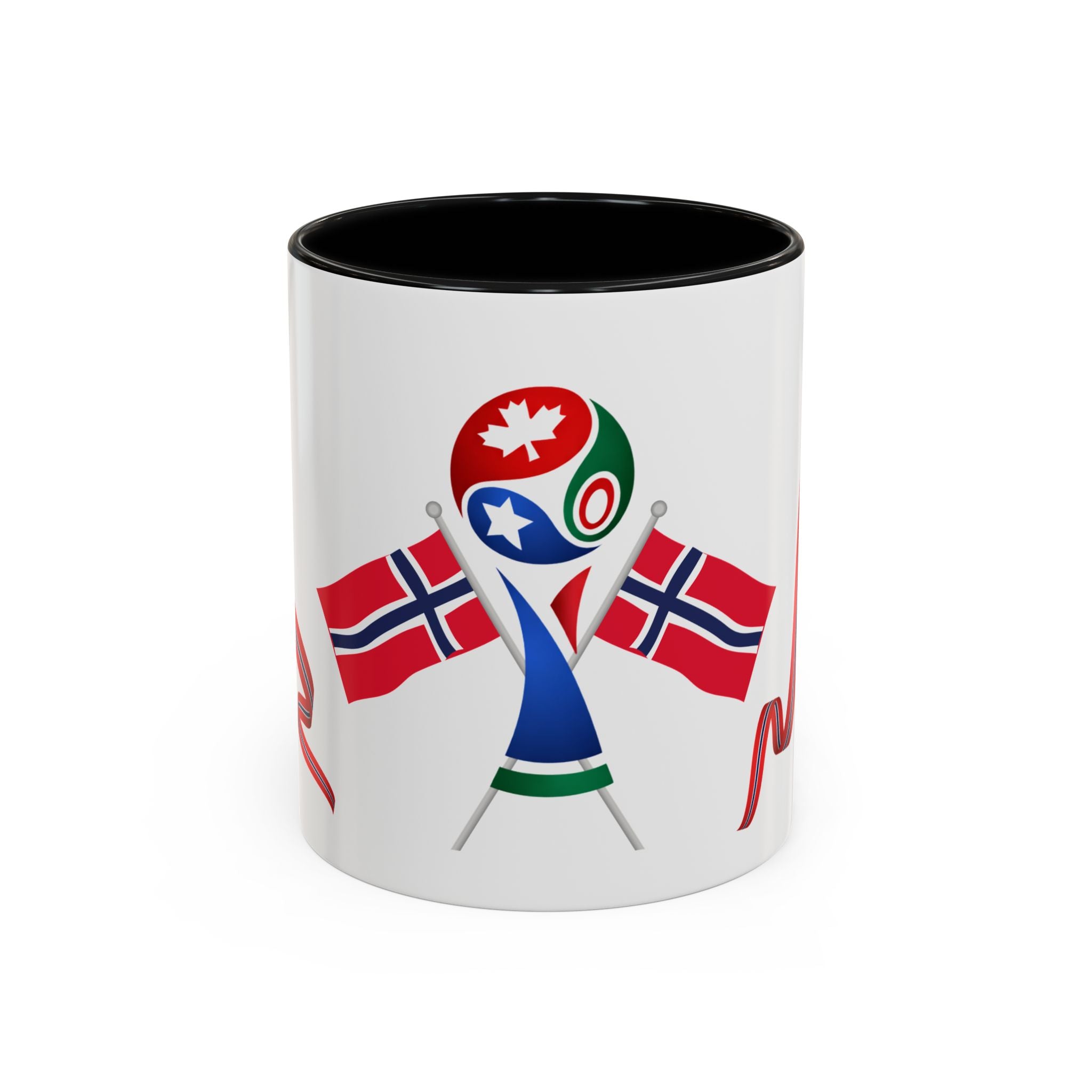 Norway Pride Coffee Mug — Norwegian Flag Ribbon & Cup Emblem Accent Mug