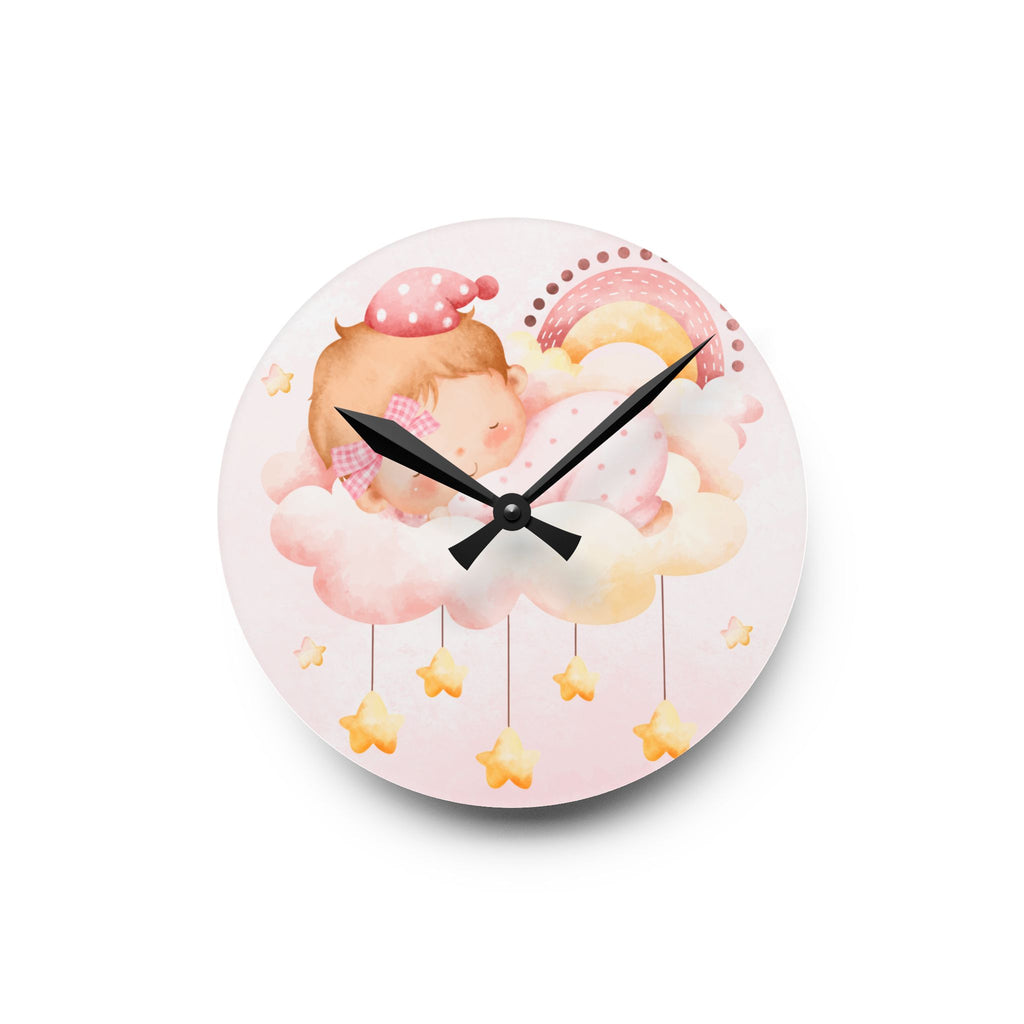 Acrylic Wall Clock - Dreamy Baby Nursery Clock with Sleeping Baby, Clouds & Stars
