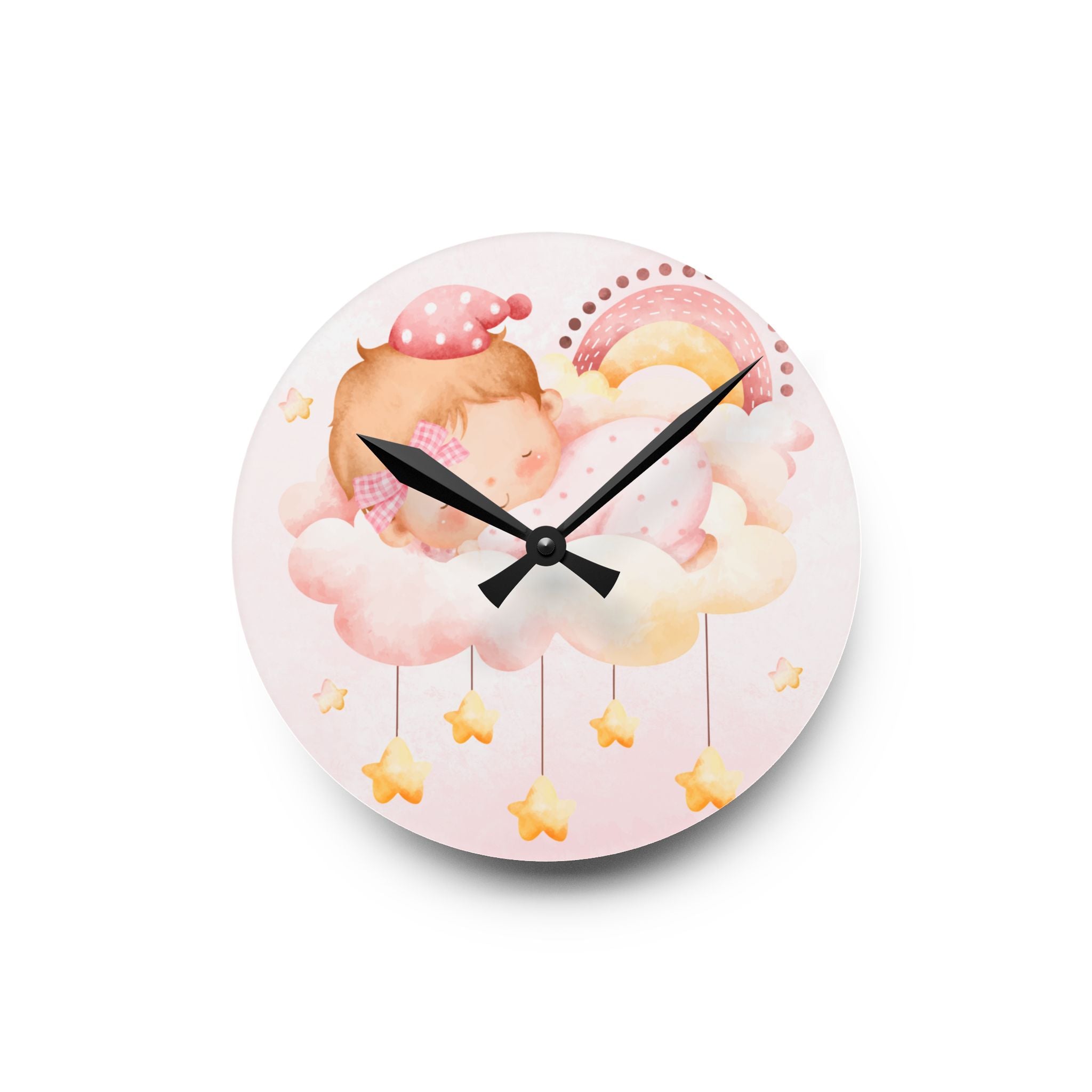 Acrylic Wall Clock - Dreamy Baby Nursery Clock with Sleeping Baby, Clouds & Stars