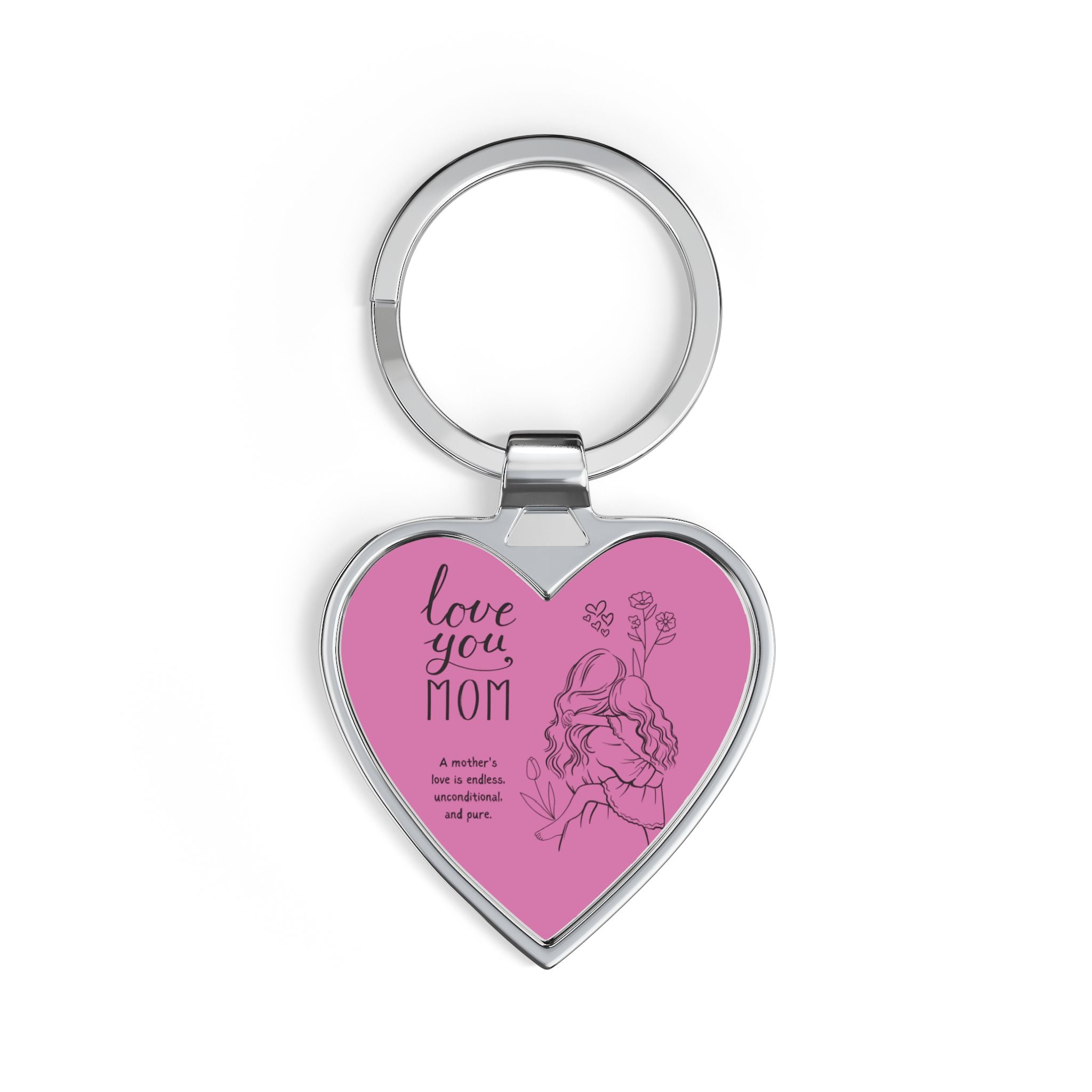 Mother's Day Heart Keychain – "Love You Mom" Floral Keepsake