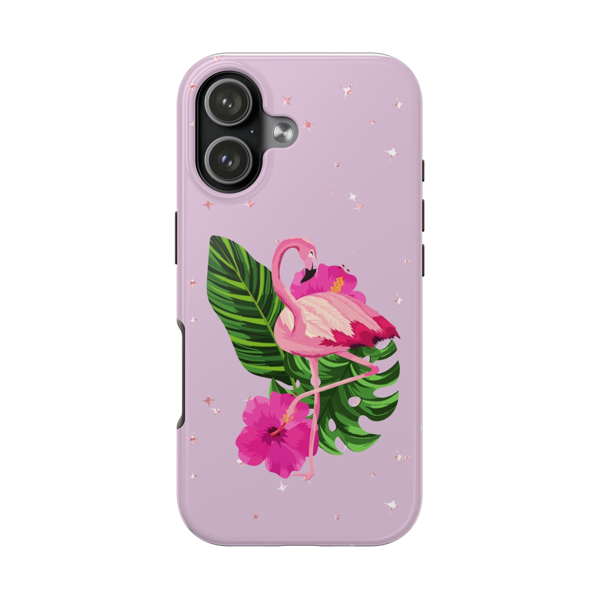 Flamingo Tropical Tough Phone Case — Pink Hibiscus & Palm Leaves
