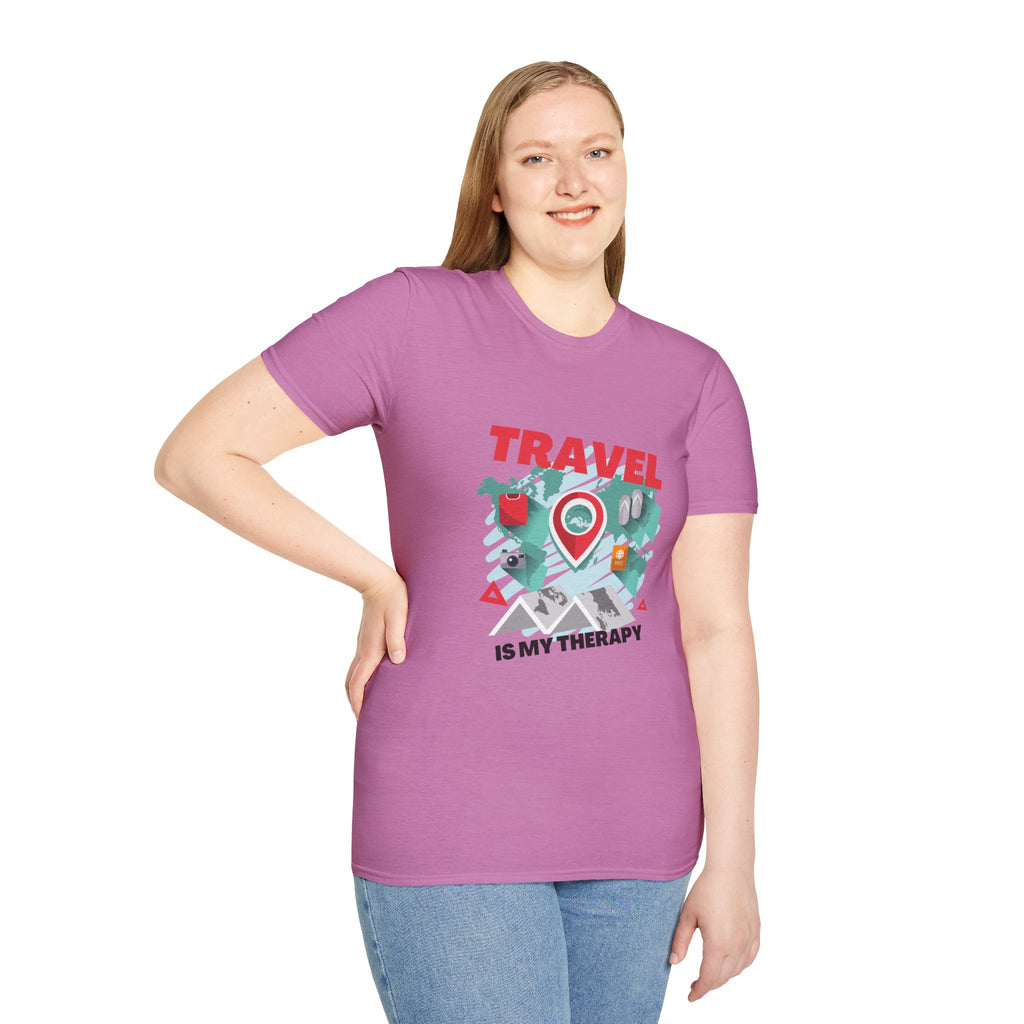 Travel Is My Therapy T-Shirt — Wanderlust Map Tee for Travelers & Adventure Lovers