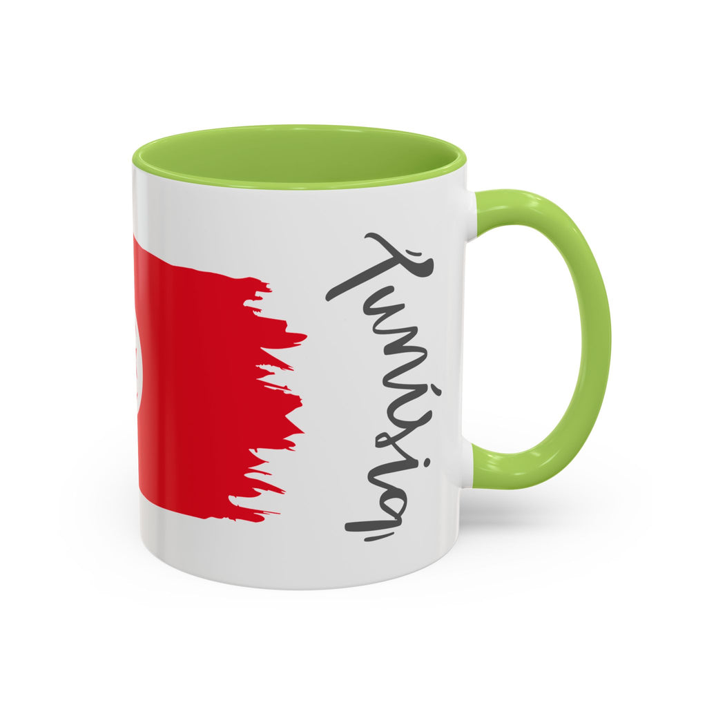 Tunisia Flag Accent Coffee Mug – Red Brushstroke Design (11/15oz)