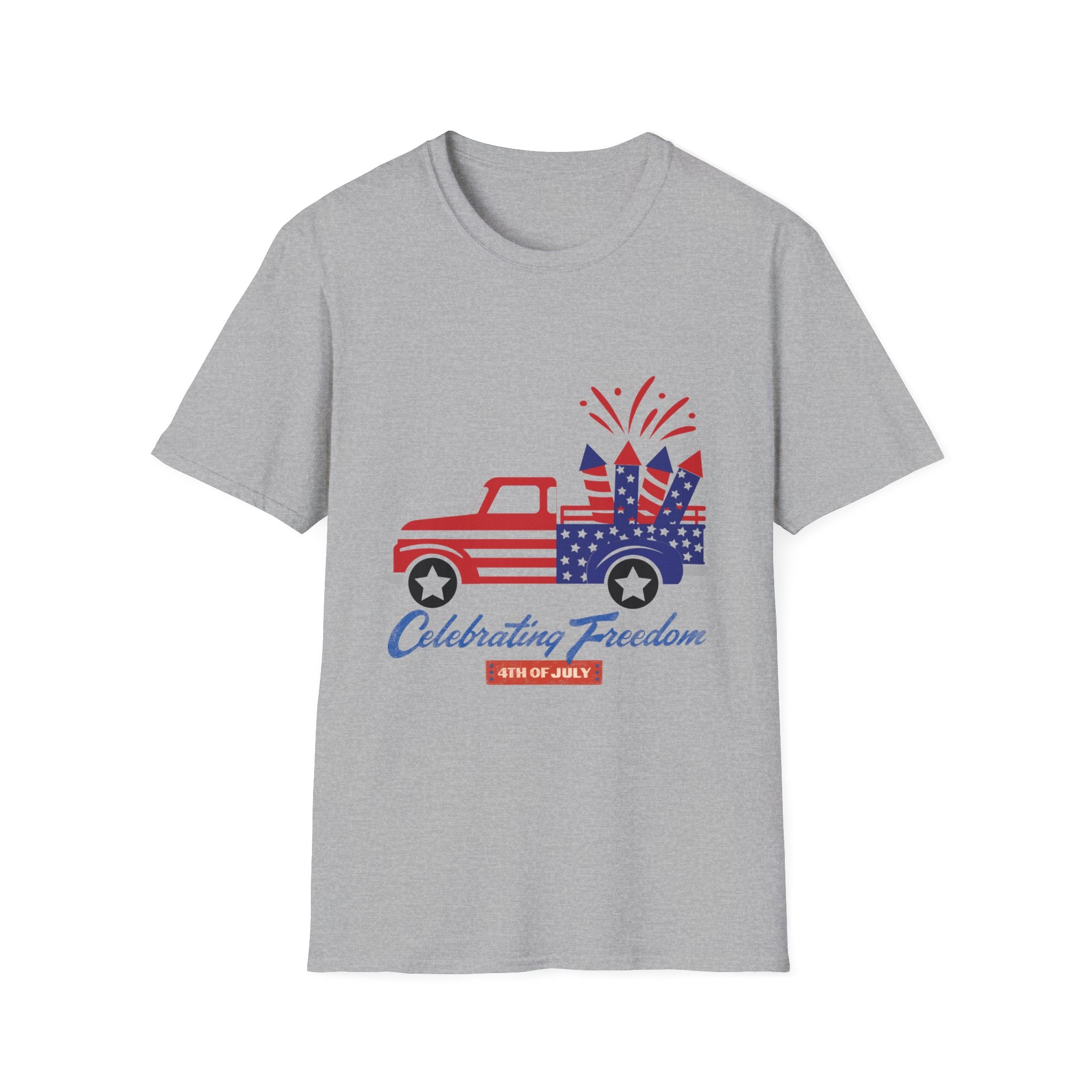 4th of July Truck T-Shirt – "Celebrating Freedom" Patriotic Fireworks Tee