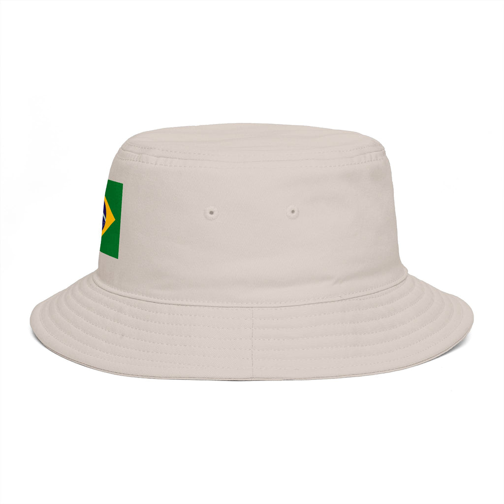 Brazil Flag Bucket Hat — Brown Cotton Sun Hat with Brazilian Flag Patch