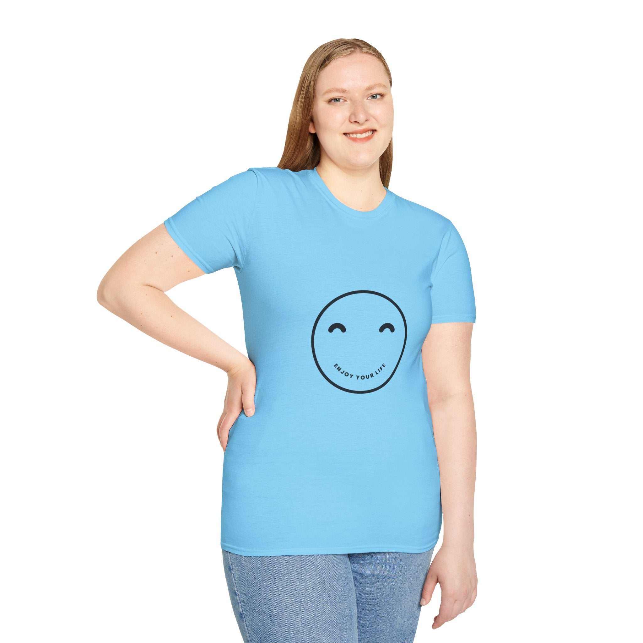 Smiley Face T-Shirt — "Enjoy Your Life" Minimal Graphic Tee