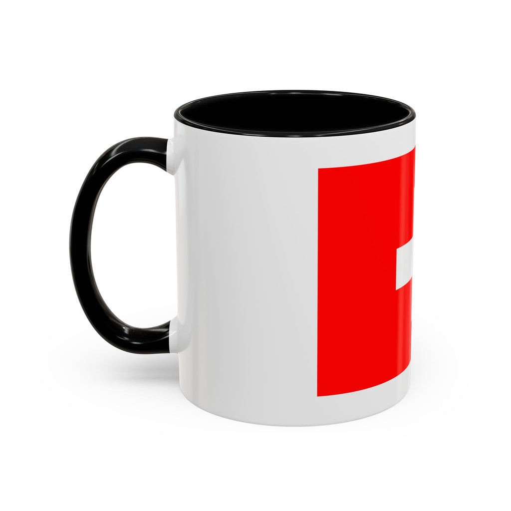 Switzerland Flag Accent Coffee Mug — Red White Swiss Cross Ceramic Mug (11/15oz)