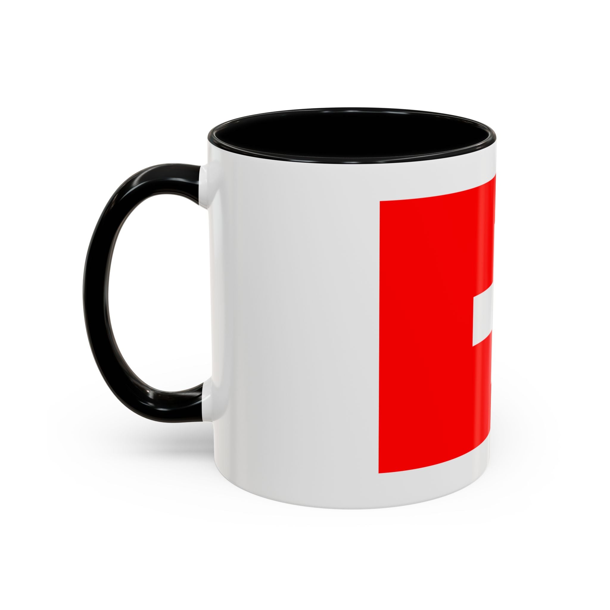 Switzerland Flag Accent Coffee Mug — Red White Swiss Cross Ceramic Mug (11/15oz)