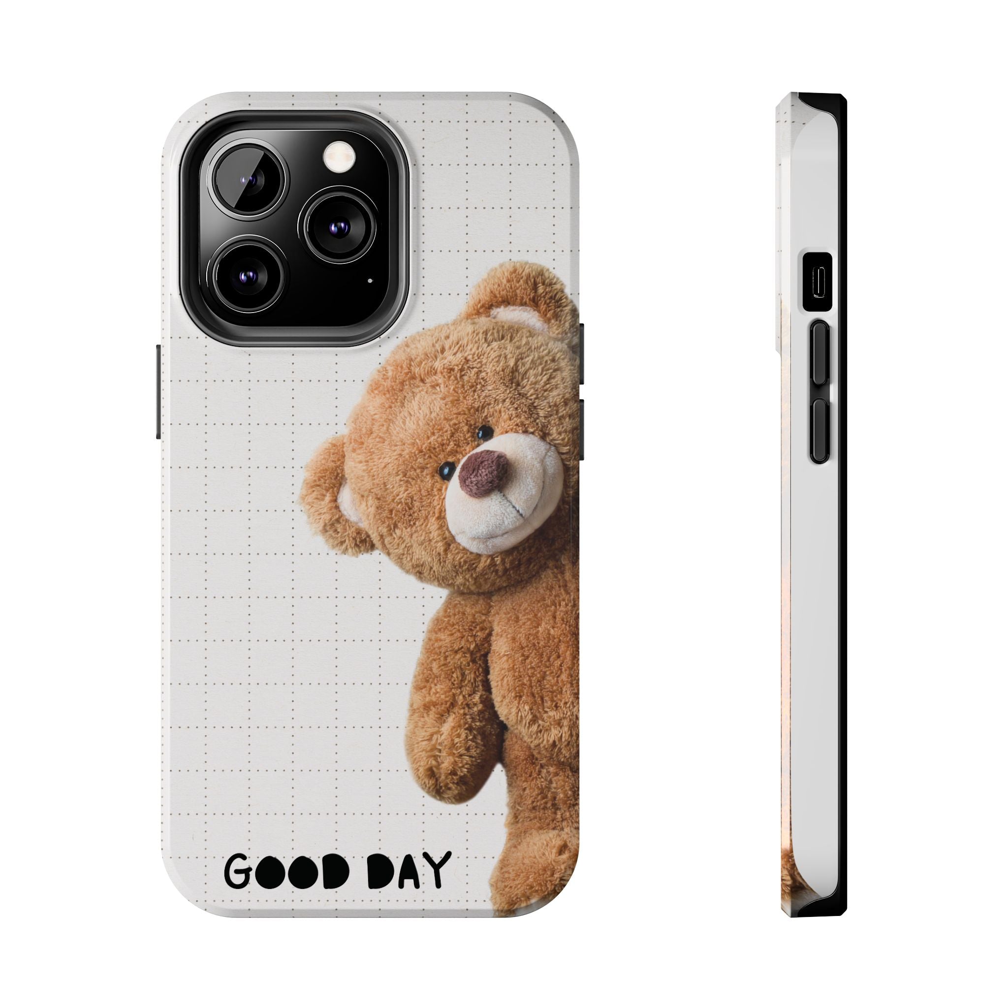 Teddy Bear Tough Phone Case — Cute Plush Peeking Design, Protective Shockproof Cover