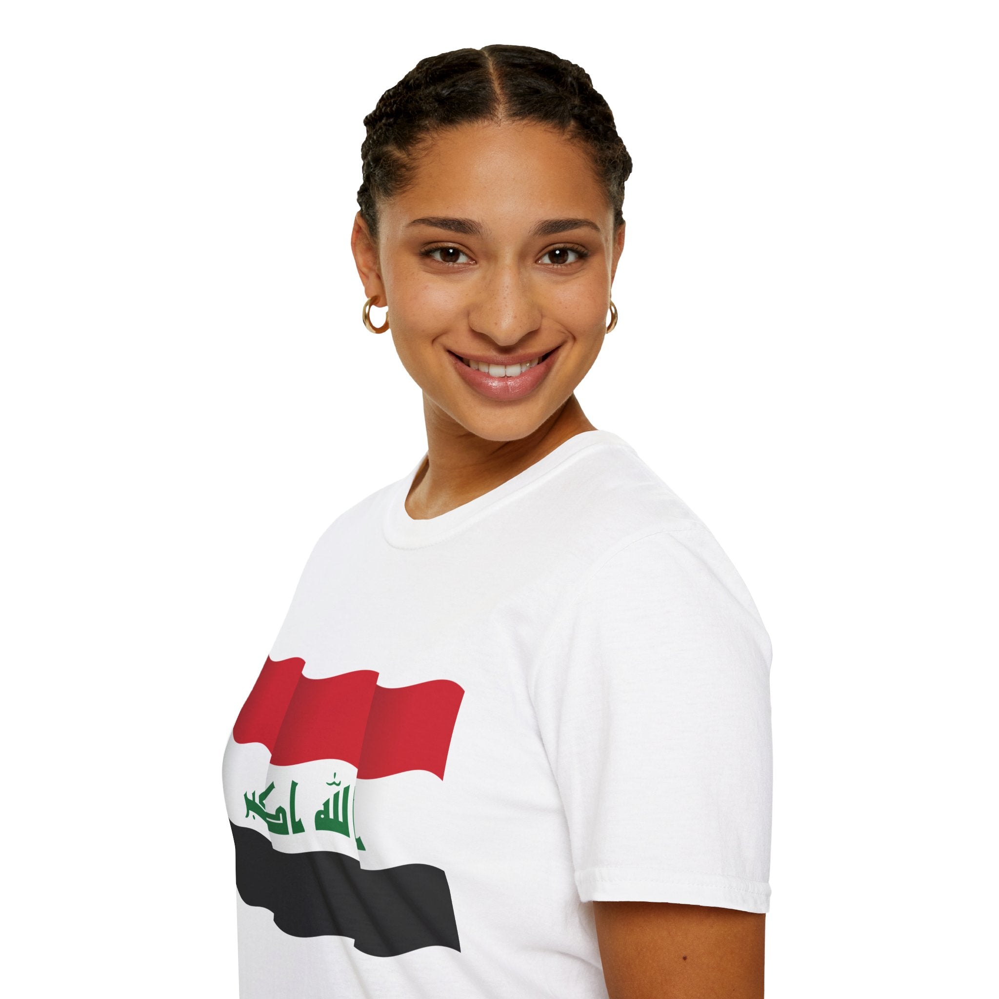 Iraq Flag T-Shirt — Waving Flag Design with Arabic 'Allahu Akbar'