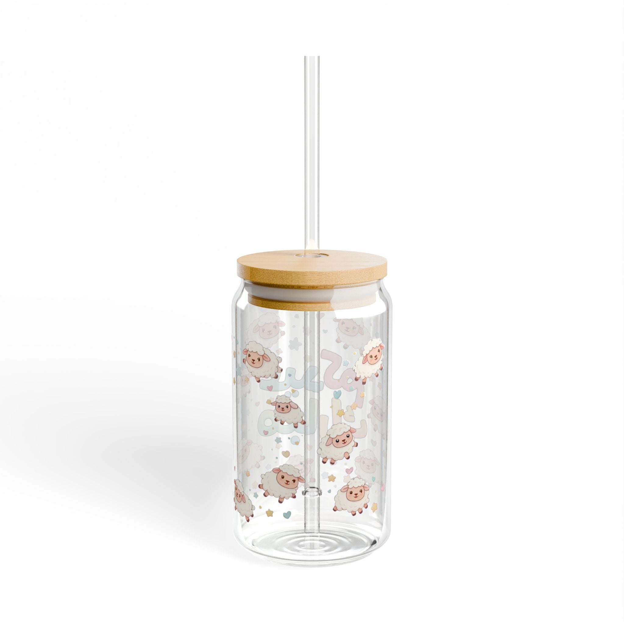 Eid Mubarak Sipper Glass – 16oz Cute Lambs Bamboo Lid Straw