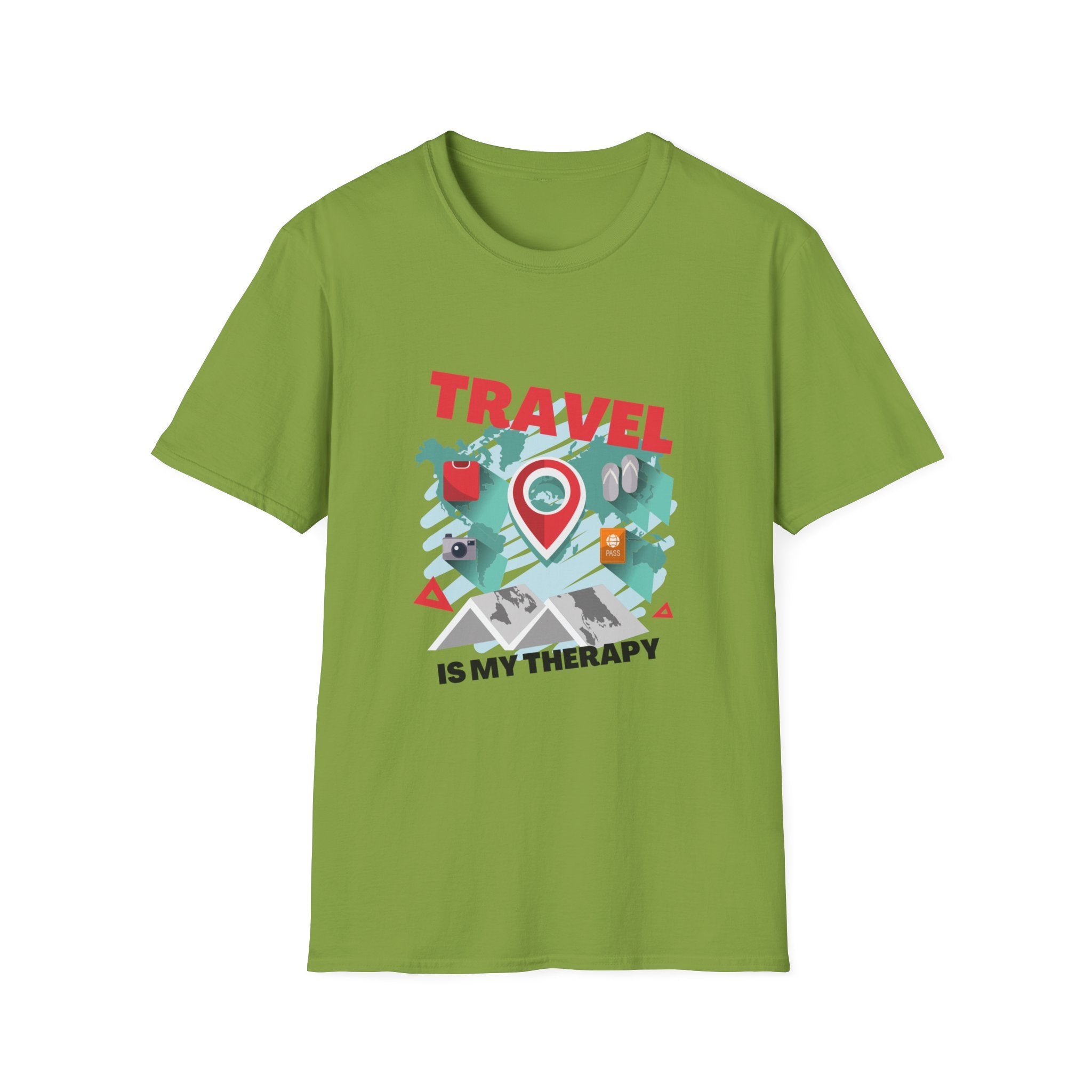 Travel Is My Therapy T-Shirt — Wanderlust Map Tee for Travelers & Adventure Lovers
