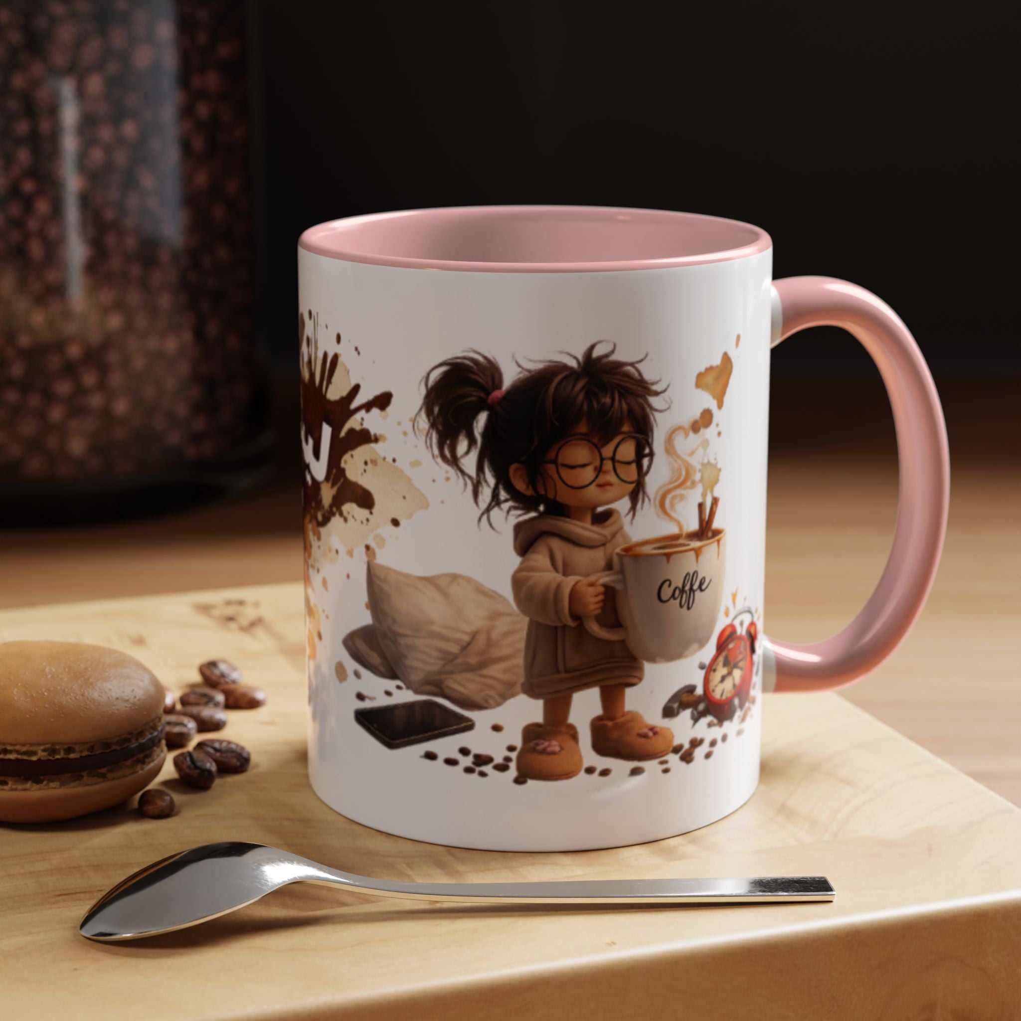 Cute Coffee Girl Accent Mug — Arabic Script Coffee Design (11/15oz)