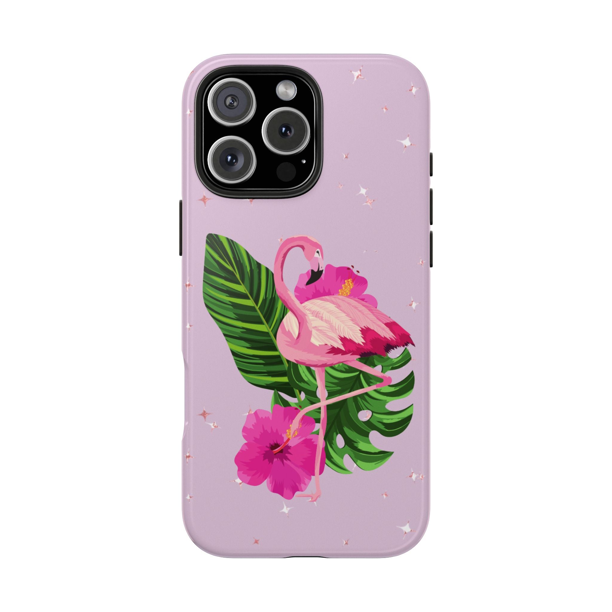 Flamingo Tropical Tough Phone Case — Pink Hibiscus & Palm Leaves