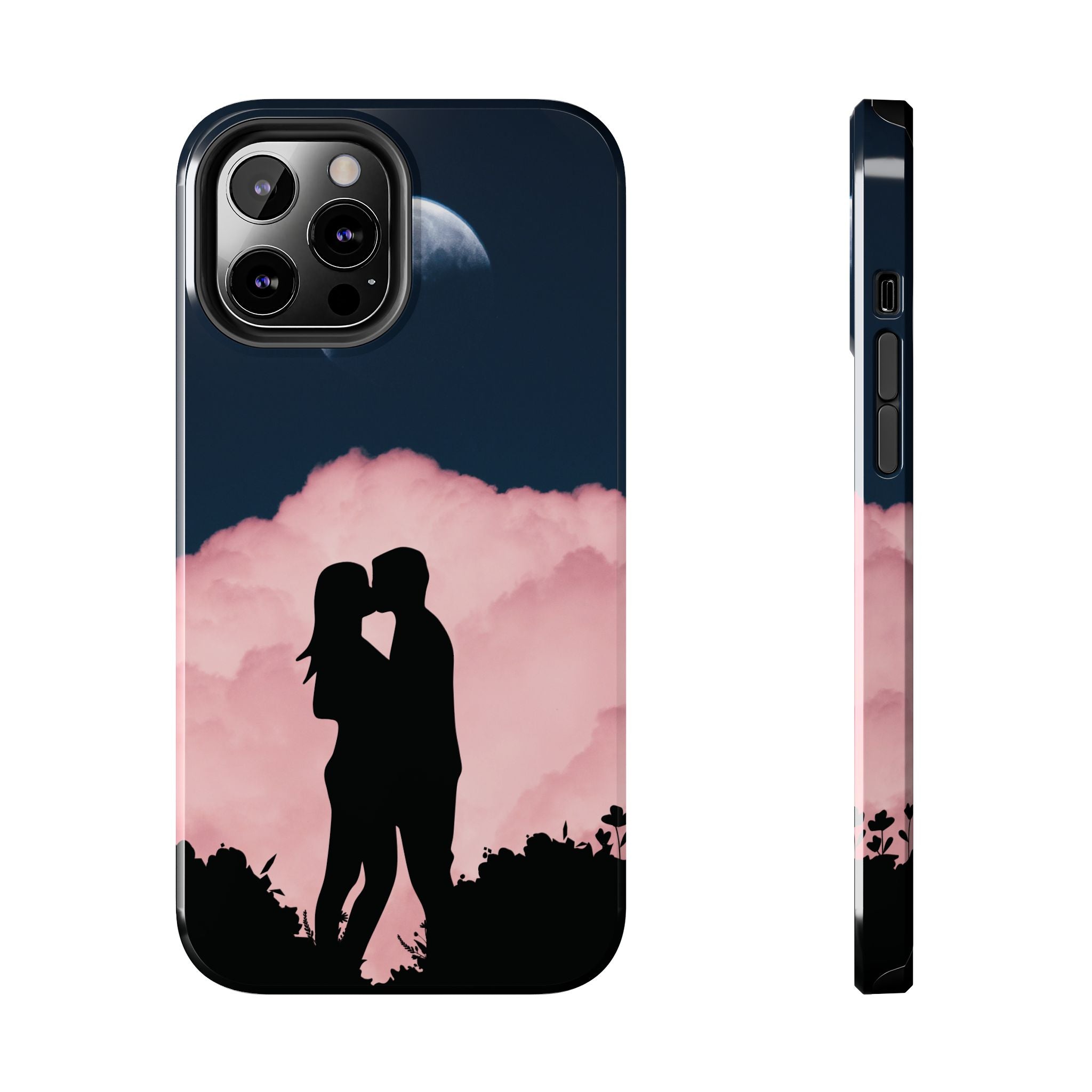 Tough Phone Case — Romantic Couple Silhouette with Moon & Pink Cloud